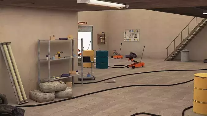 Car Repair Workshop Low-poly 3D model 7