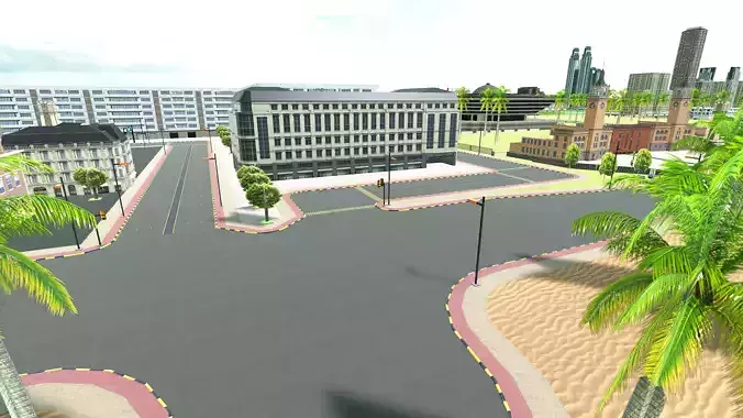 Open world City  3D model LOW POLY Game VR AR Low-poly 3D model
