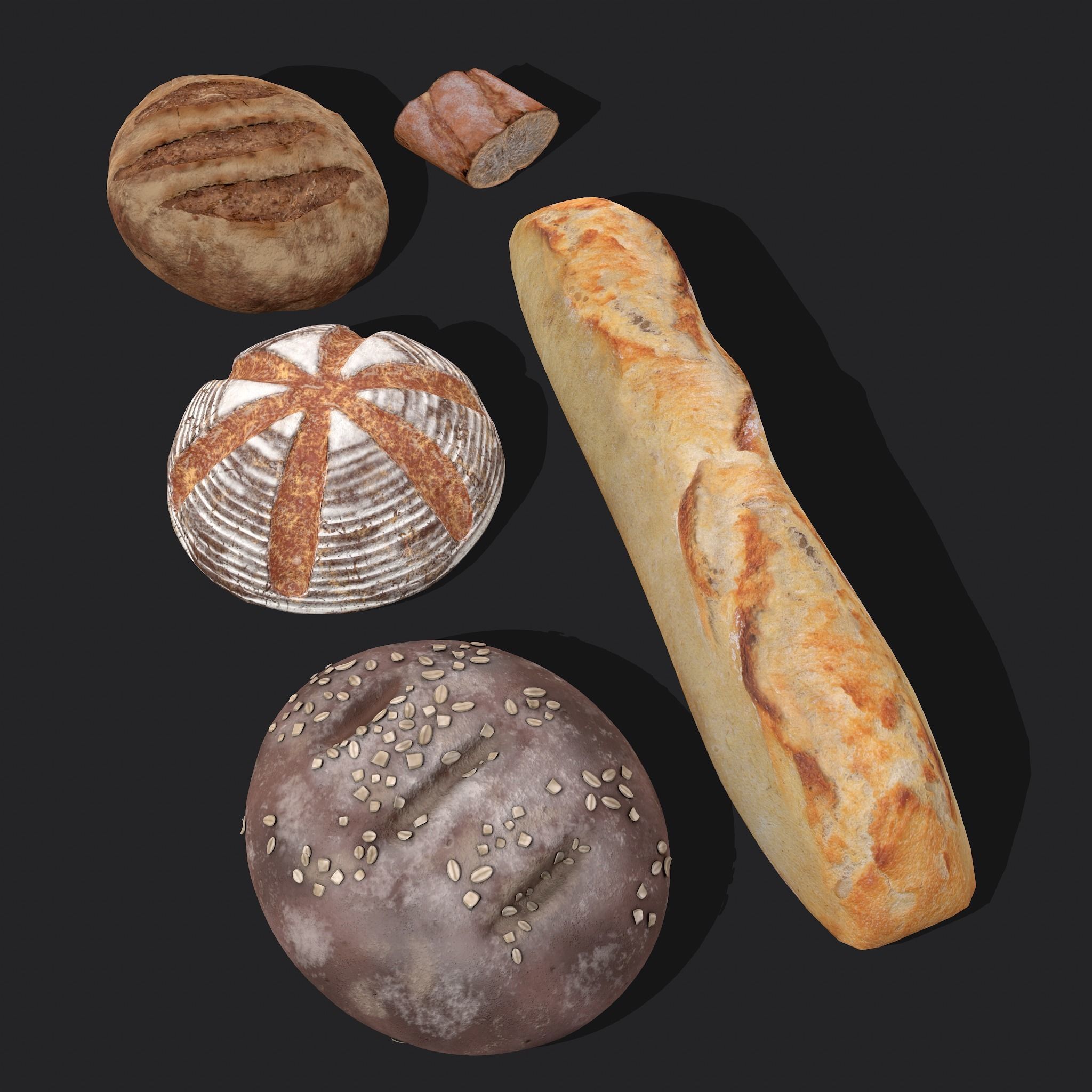 Medieval Style Breads Five Pack 3D Model Collection_12