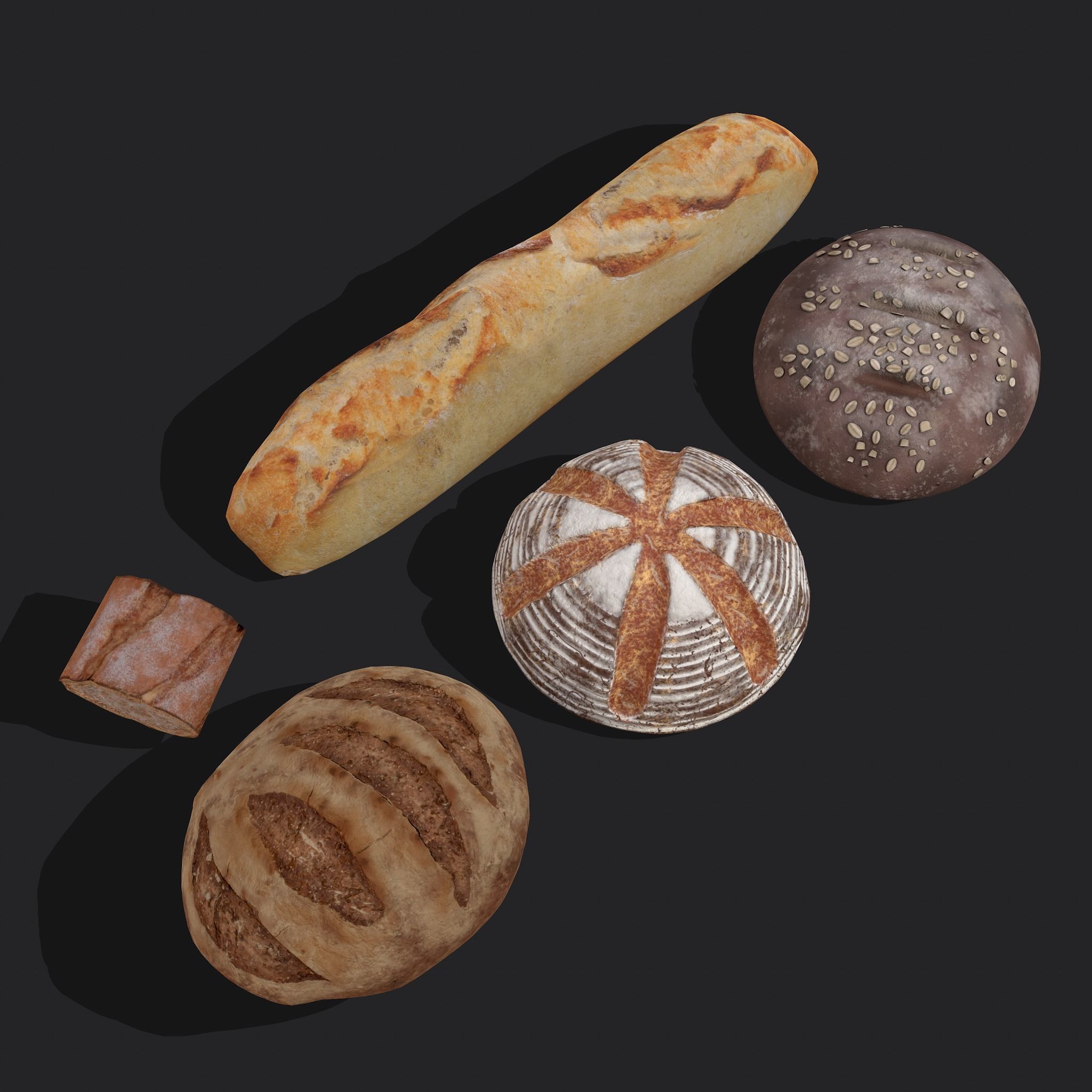 Medieval Style Breads Five Pack 3D Model Collection_9