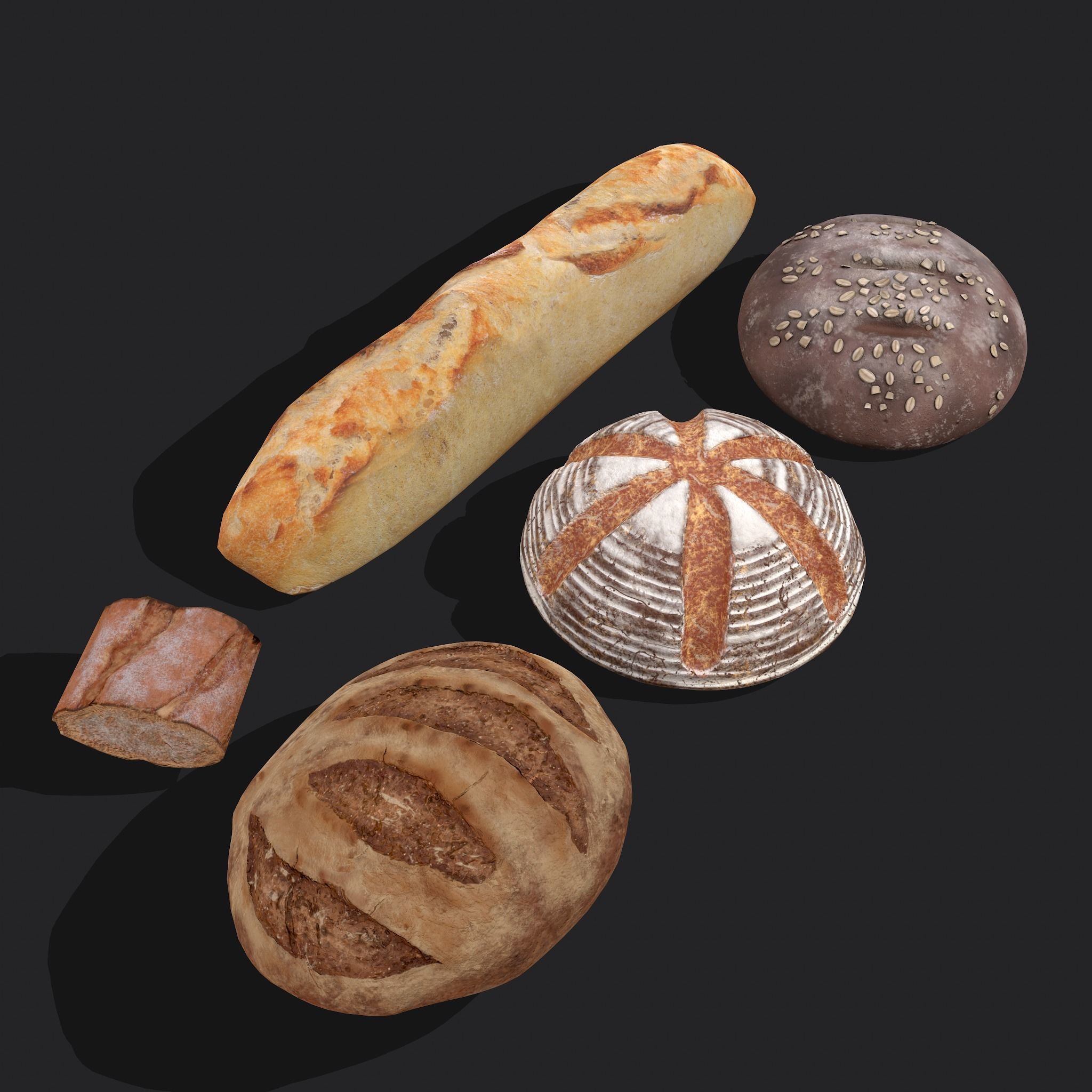 Medieval Style Breads Five Pack 3D Model Collection_11
