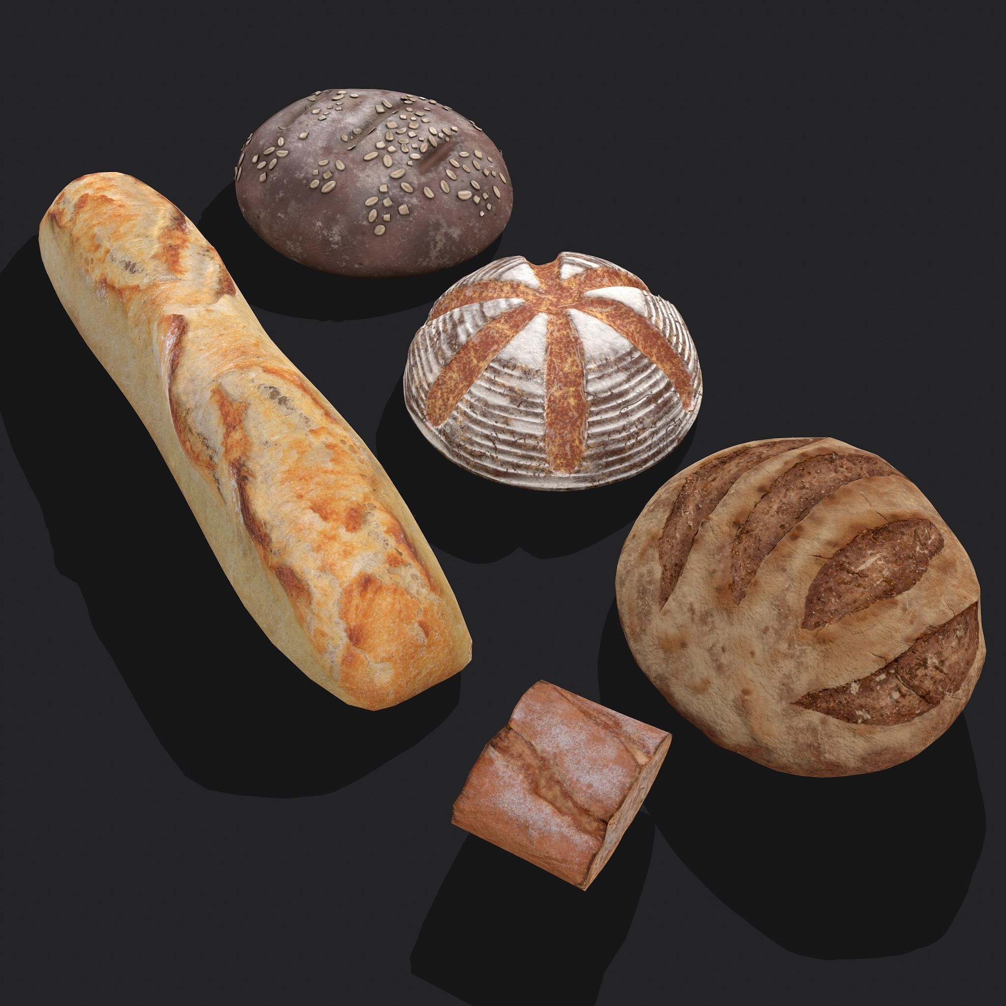 Medieval Style Breads Five Pack 3D Model Collection_6