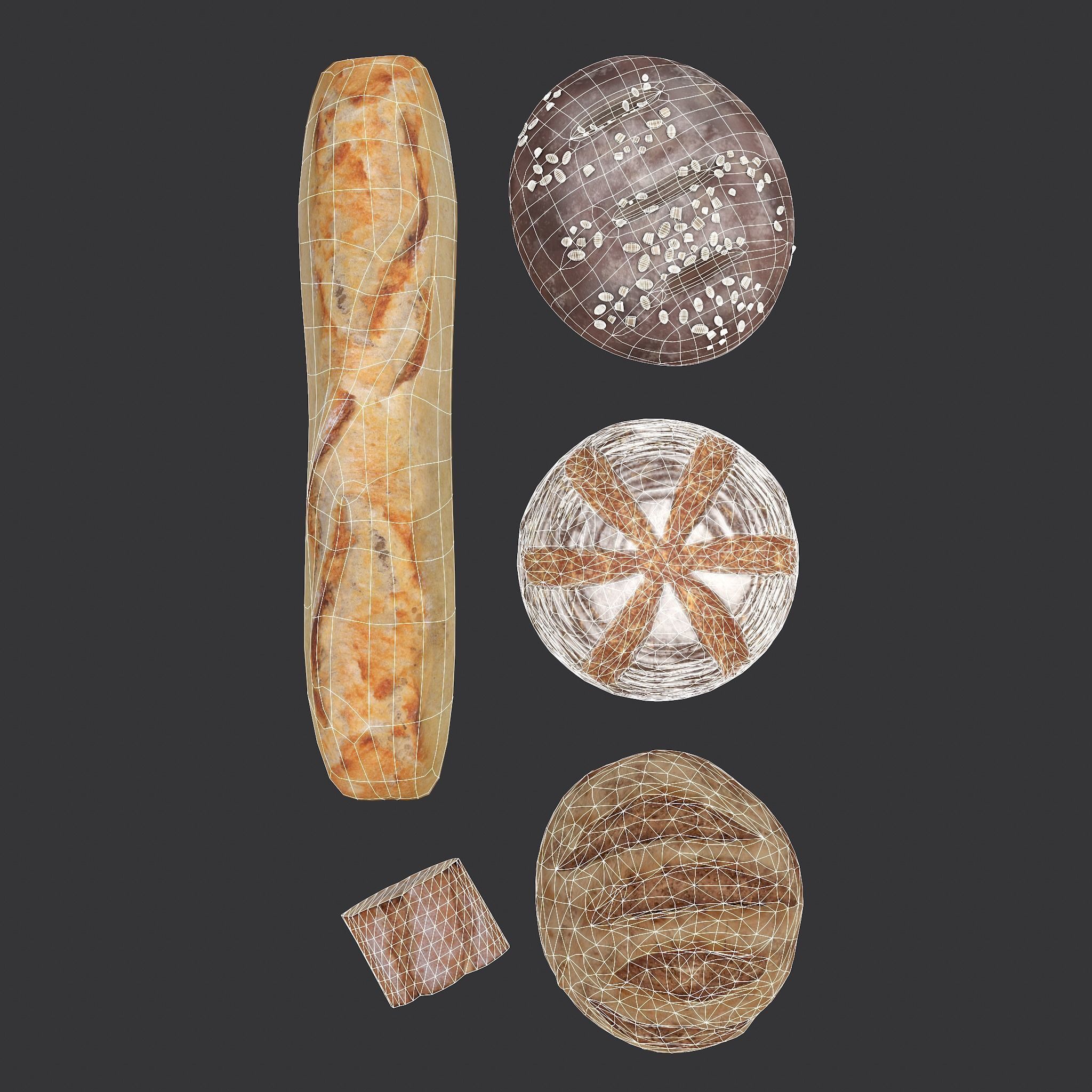 Medieval Style Breads Five Pack 3D Model Collection_16
