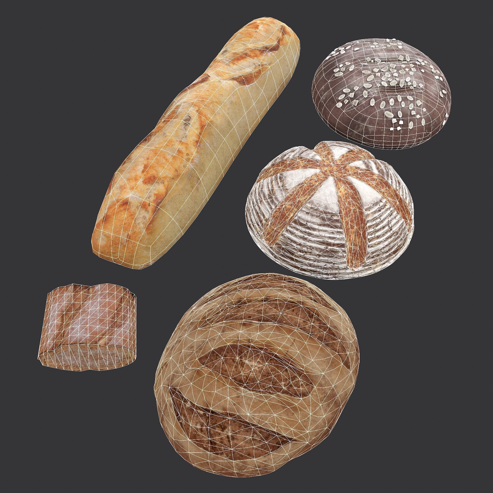 Medieval Style Breads Five Pack 3D Model Collection_15