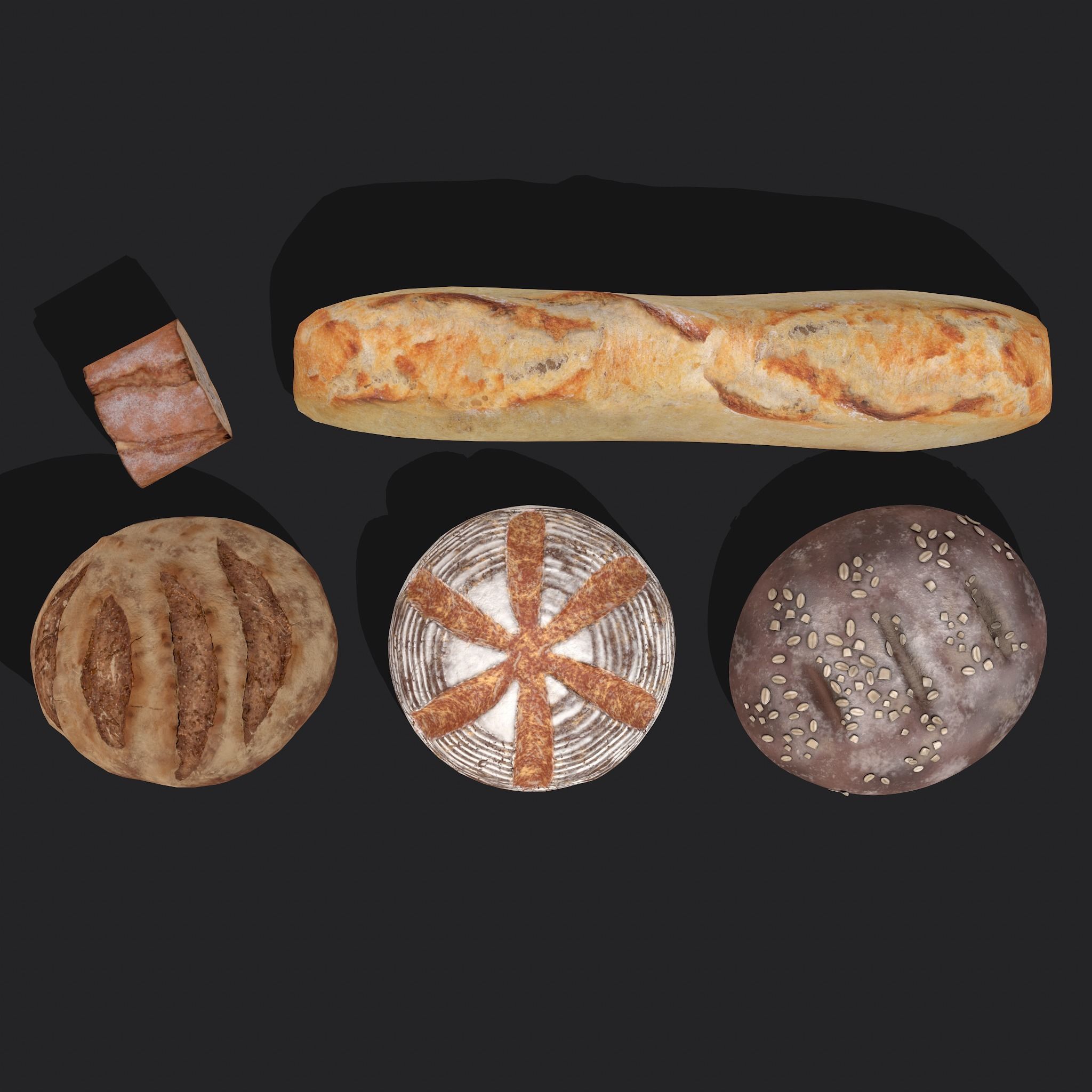 Medieval Style Breads Five Pack 3D Model Collection_8