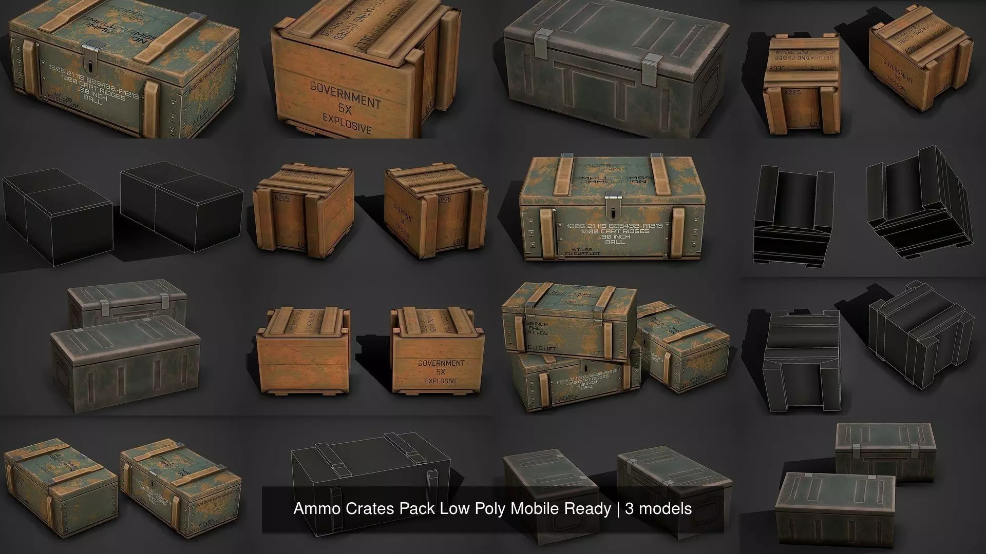 Ammo Crates Pack Low Poly Mobile Ready 3D Model Collection_0