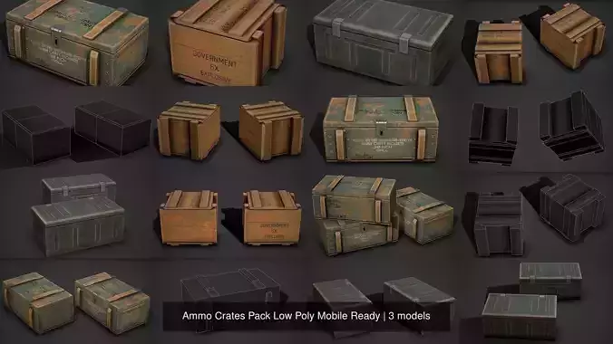 Ammo Crates Pack Low Poly Mobile Ready 3D Model Collection