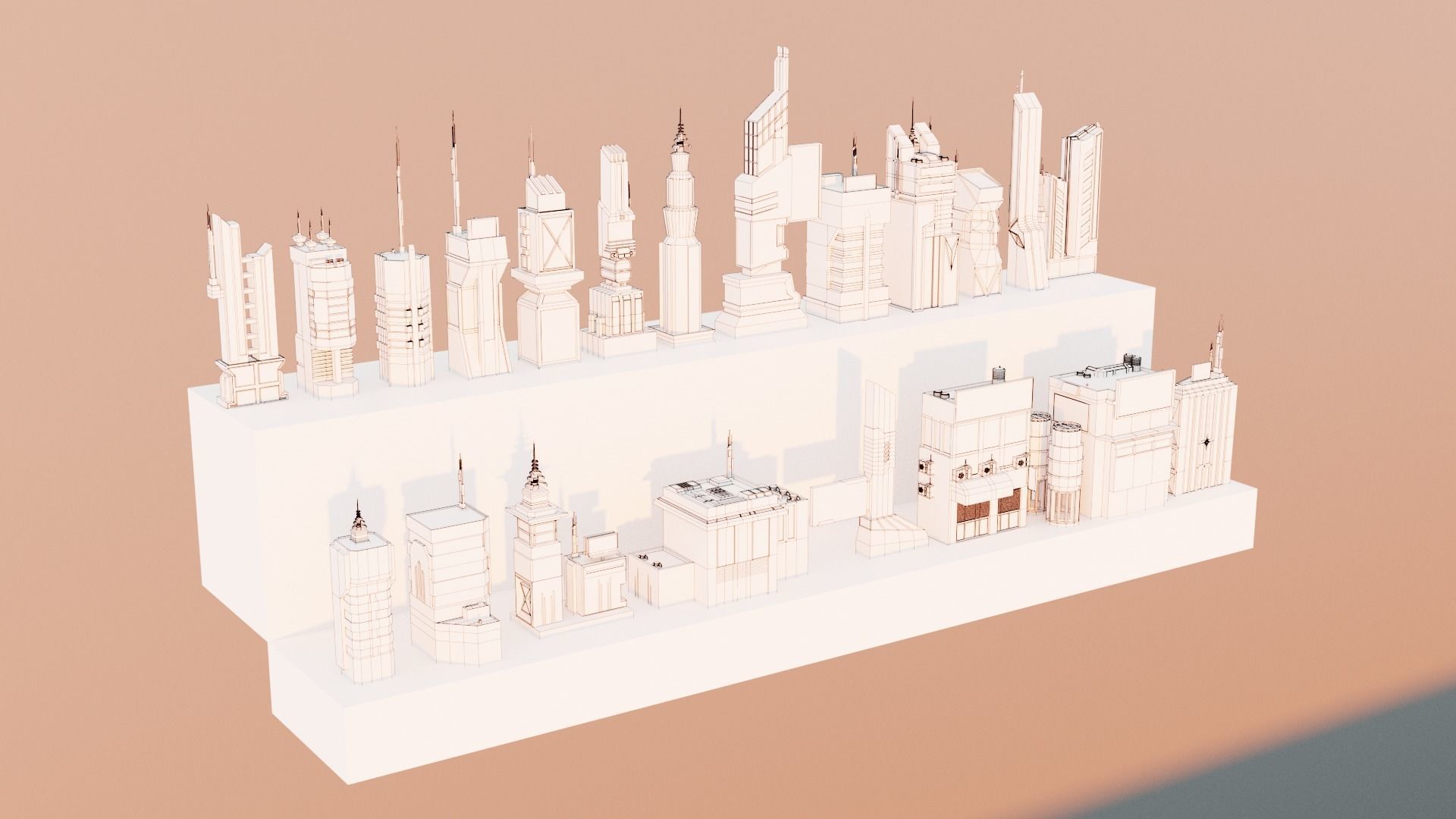 21 Low Poly Sci-Fi Buildings Low-poly 3D model_2