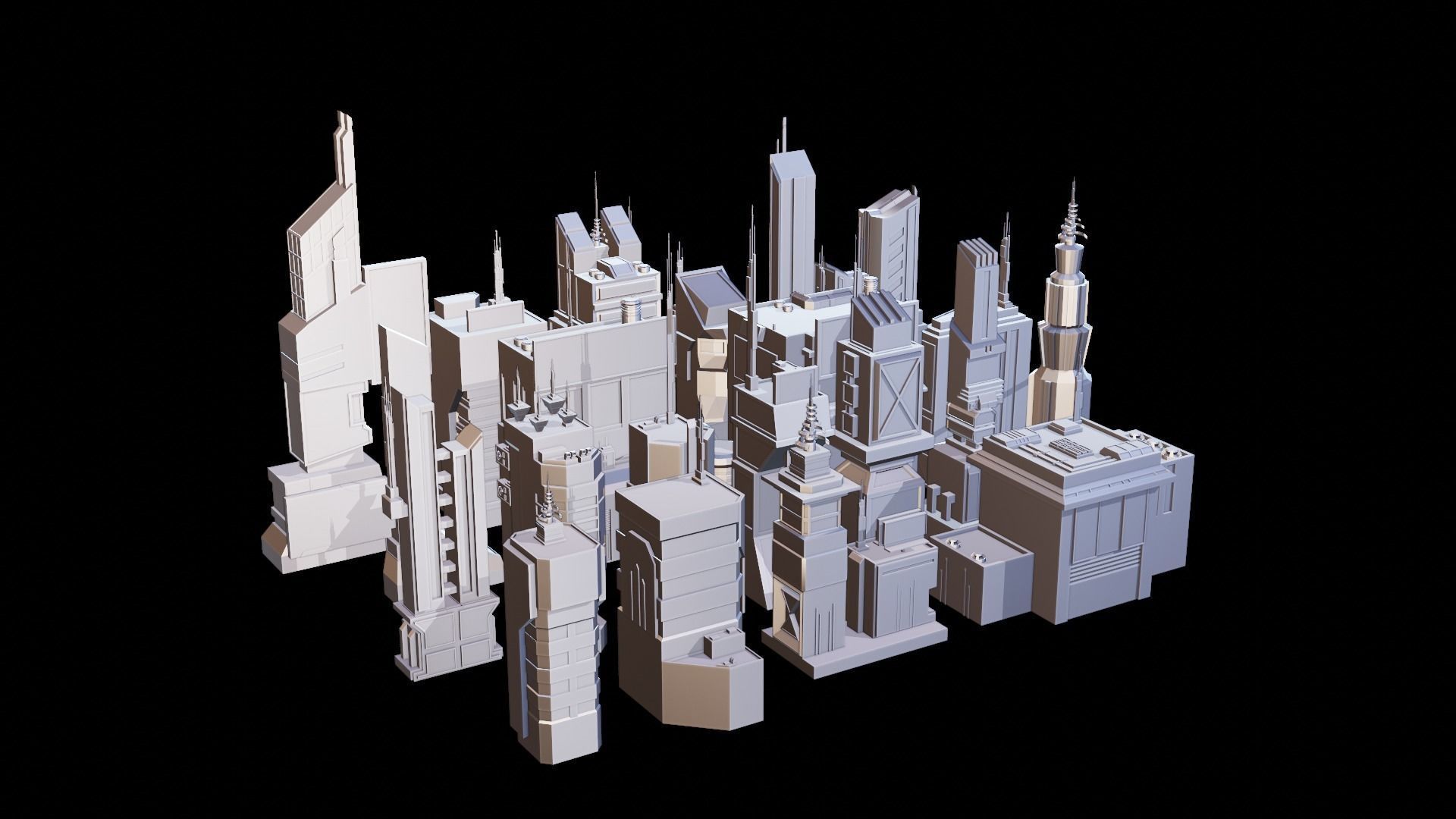 21 Low Poly Sci-Fi Buildings Low-poly 3D model_1