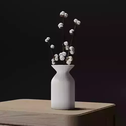 Cotton Branches Plant in Minimal Ceramic Vase