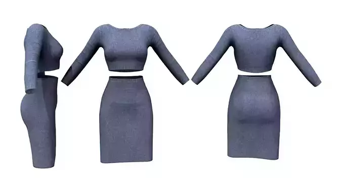 Crop Long Sleeves Top With Pencil Skirt