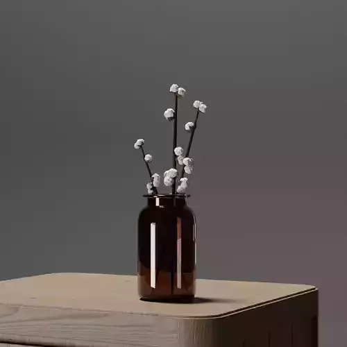 Cotton Branches Plant in Amber Glass Jar