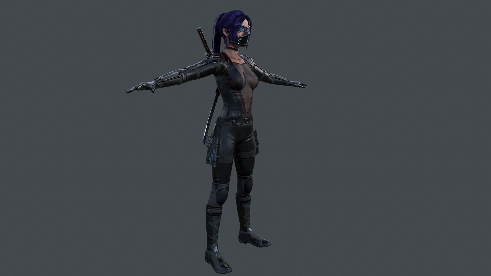 Ninja Female Rigged Low-poly 3D model_9