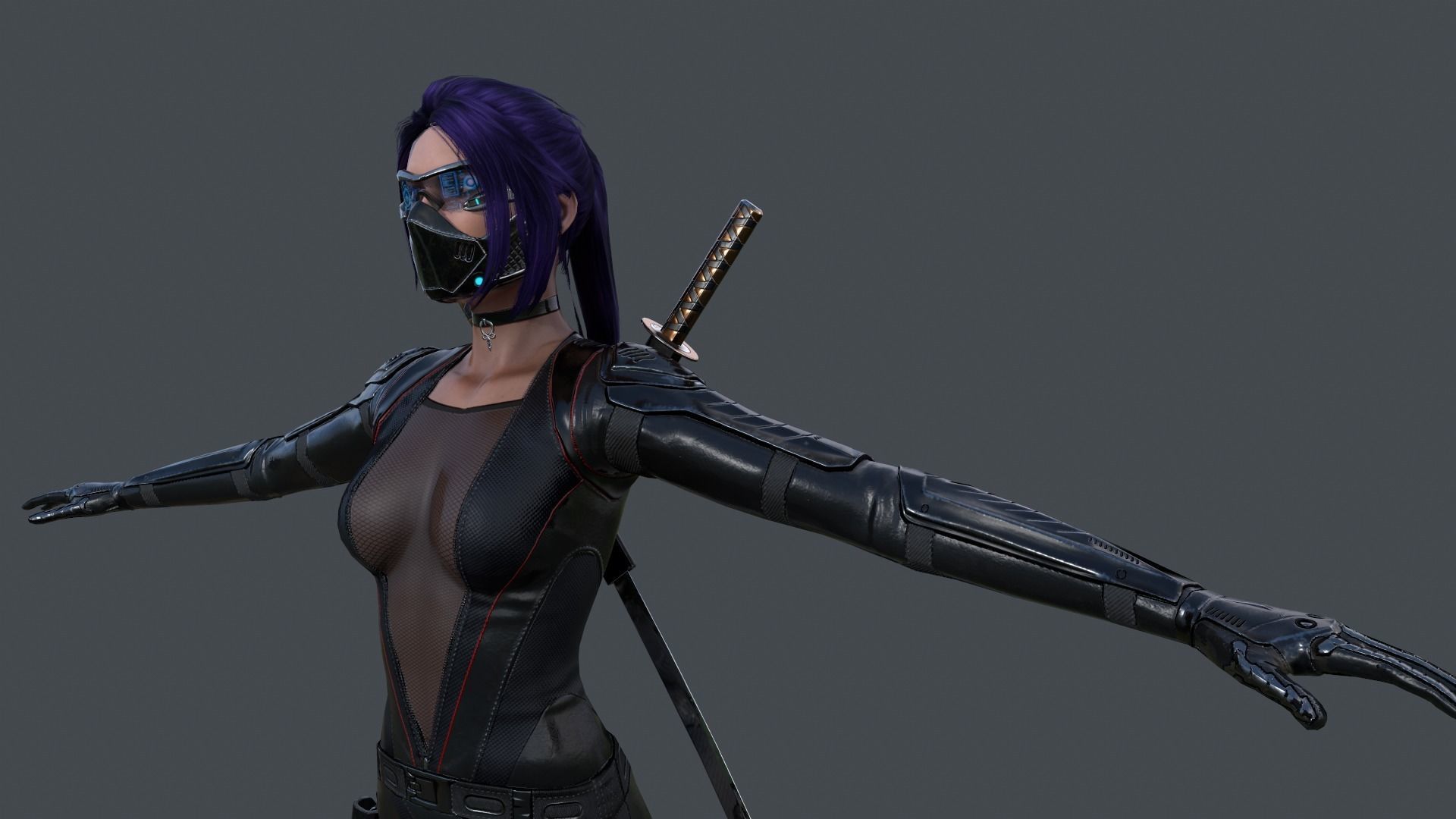 Ninja Female Rigged Low-poly 3D model_11