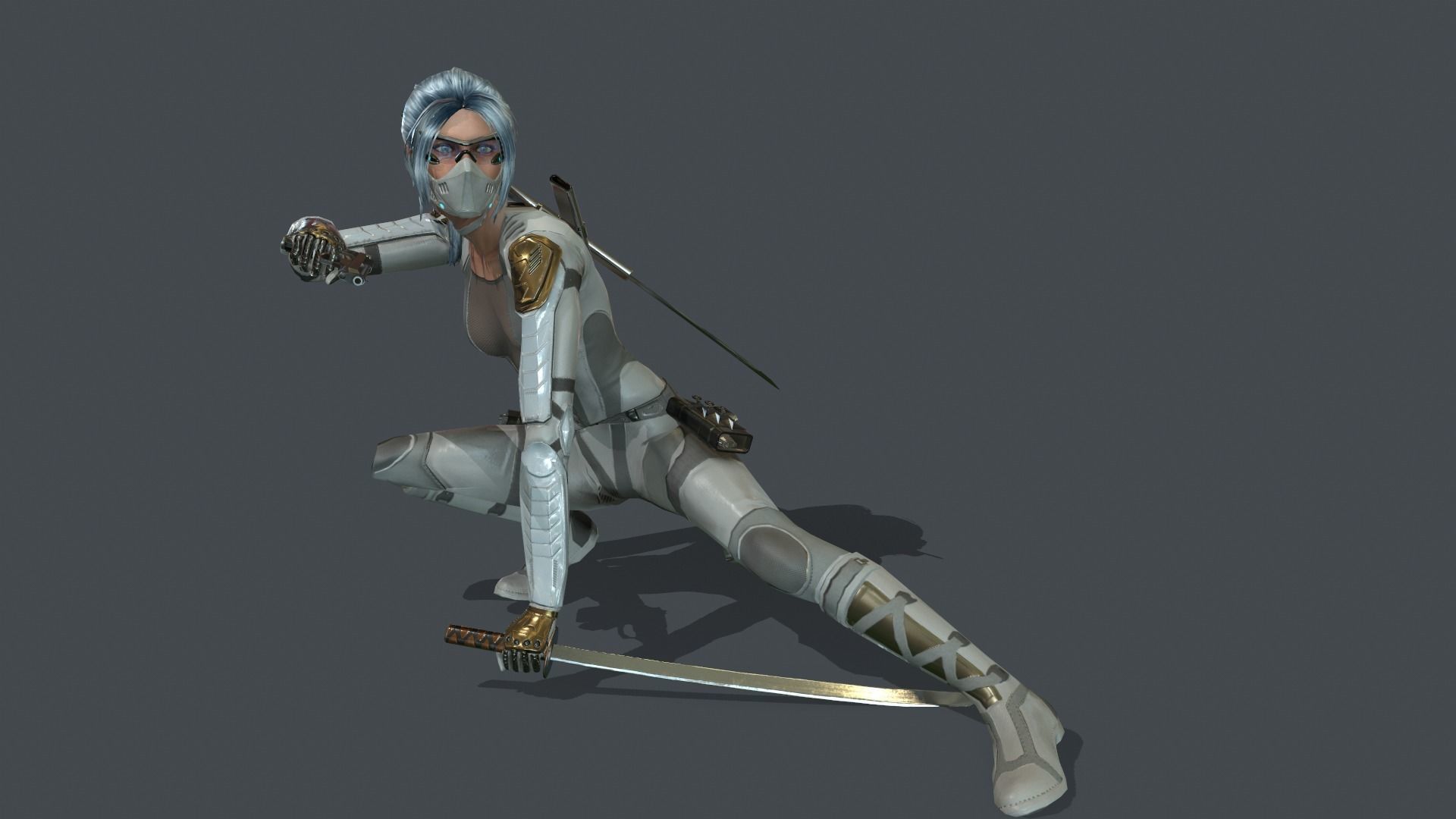 Ninja Female Rigged Low-poly 3D model_6