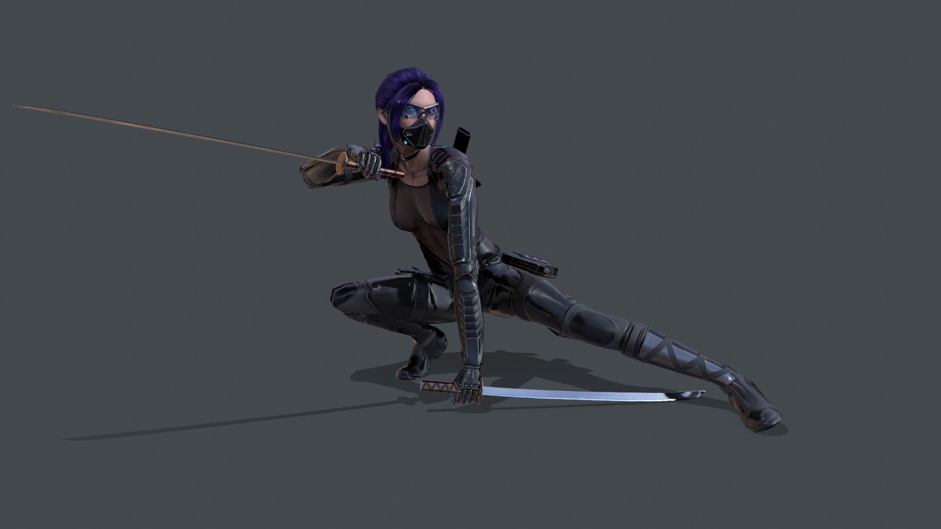 Ninja Female Rigged Low-poly 3D model_5