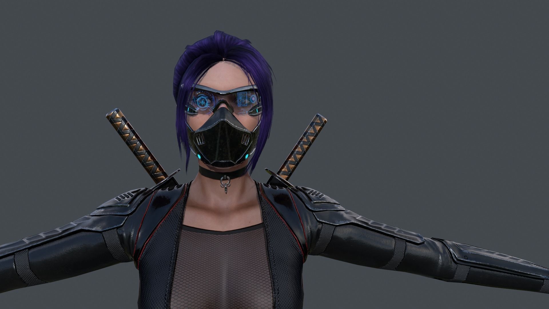 Ninja Female Rigged Low-poly 3D model_14