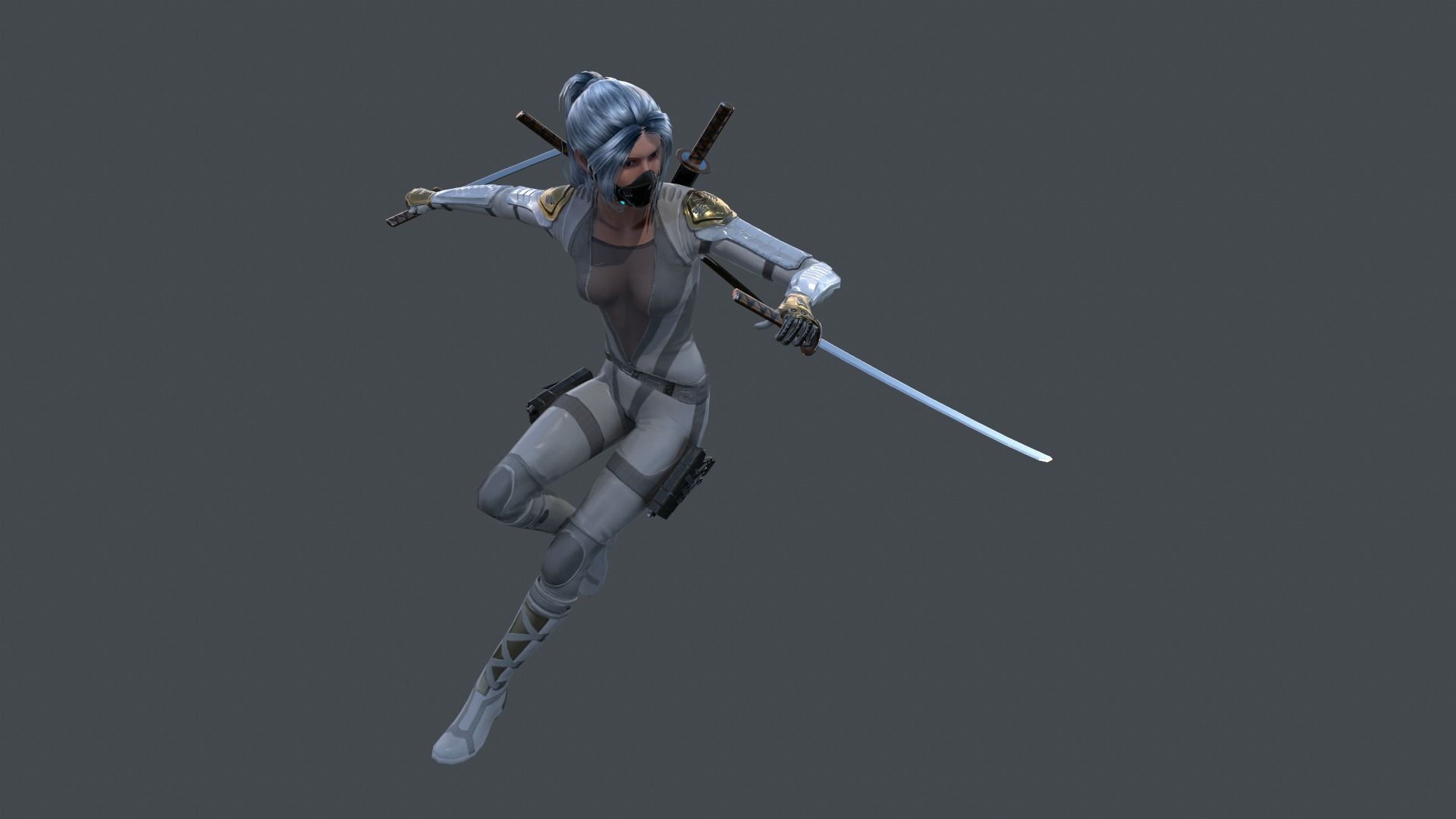 Ninja Female Rigged Low-poly 3D model_3