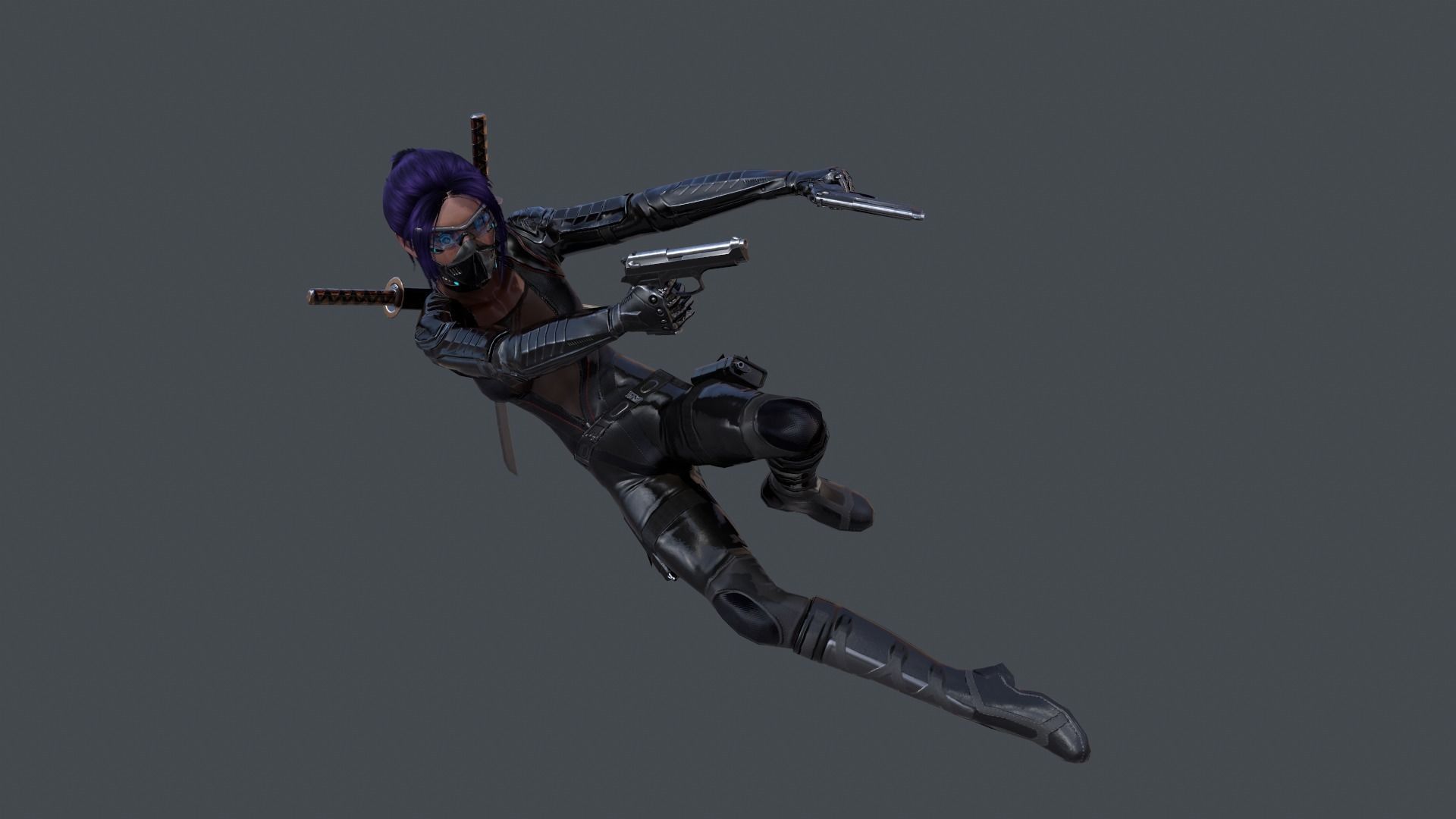 Ninja Female Rigged Low-poly 3D model_7