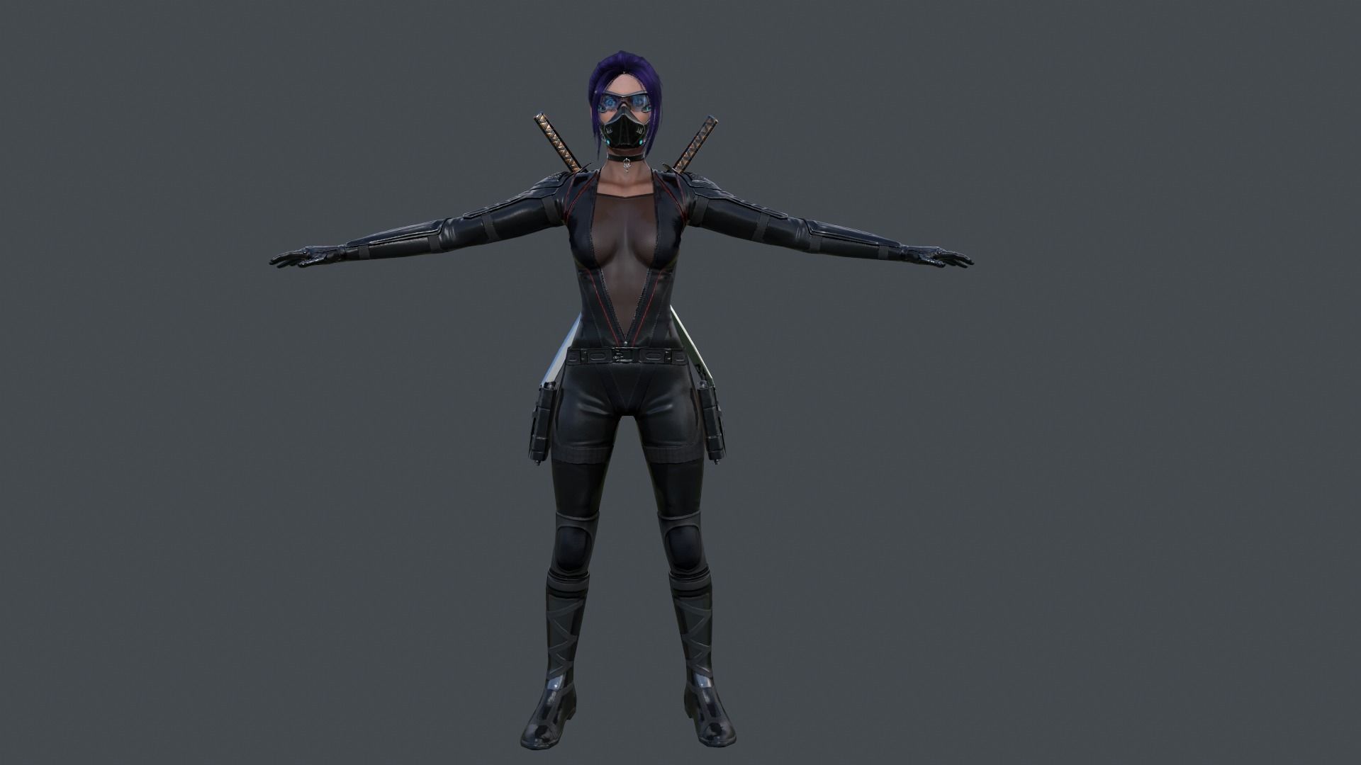 Ninja Female Rigged Low-poly 3D model_8