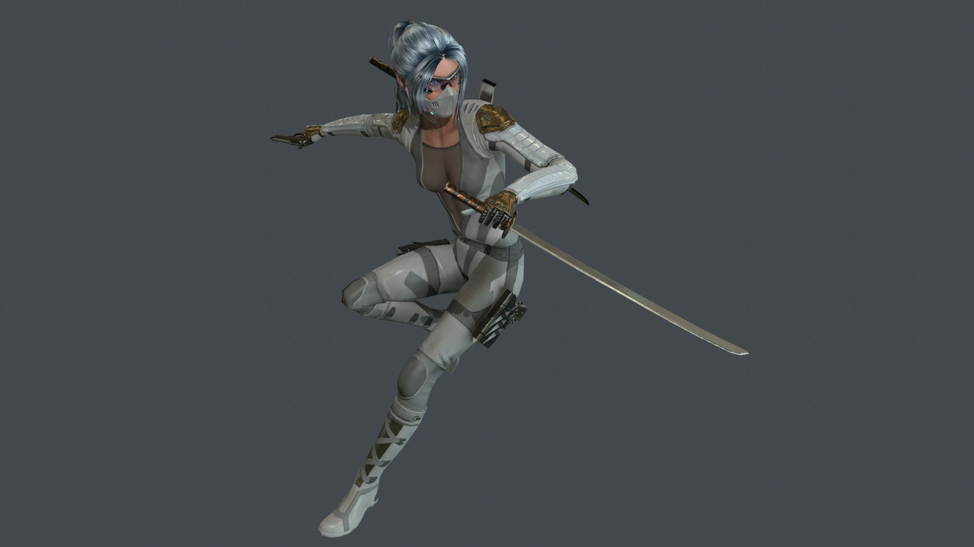 Ninja Female Rigged Low-poly 3D model_4