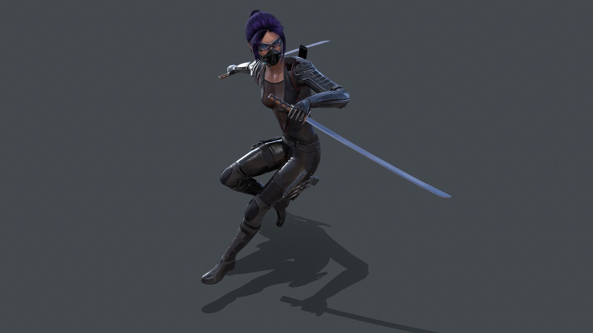 Ninja Female Rigged Low-poly 3D model_2
