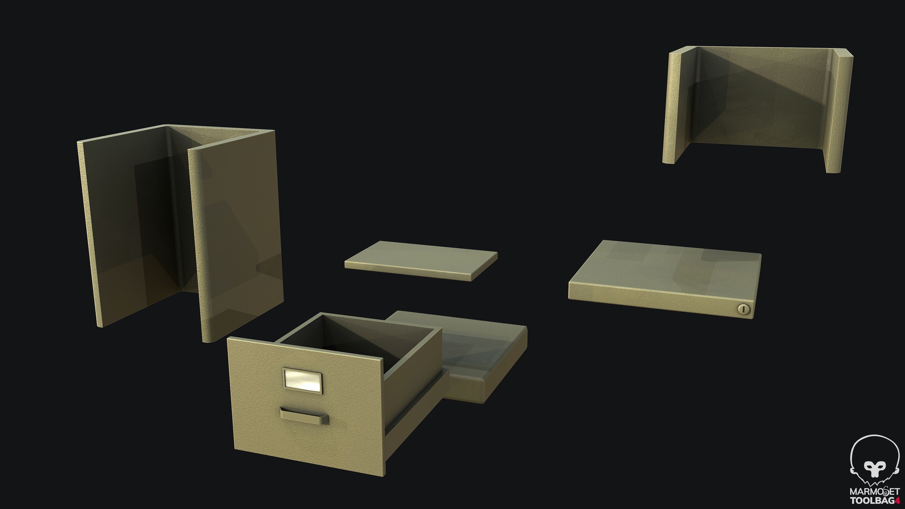 Filing Cabinet Modular Green PBR Game Ready Low-poly 3D model_1