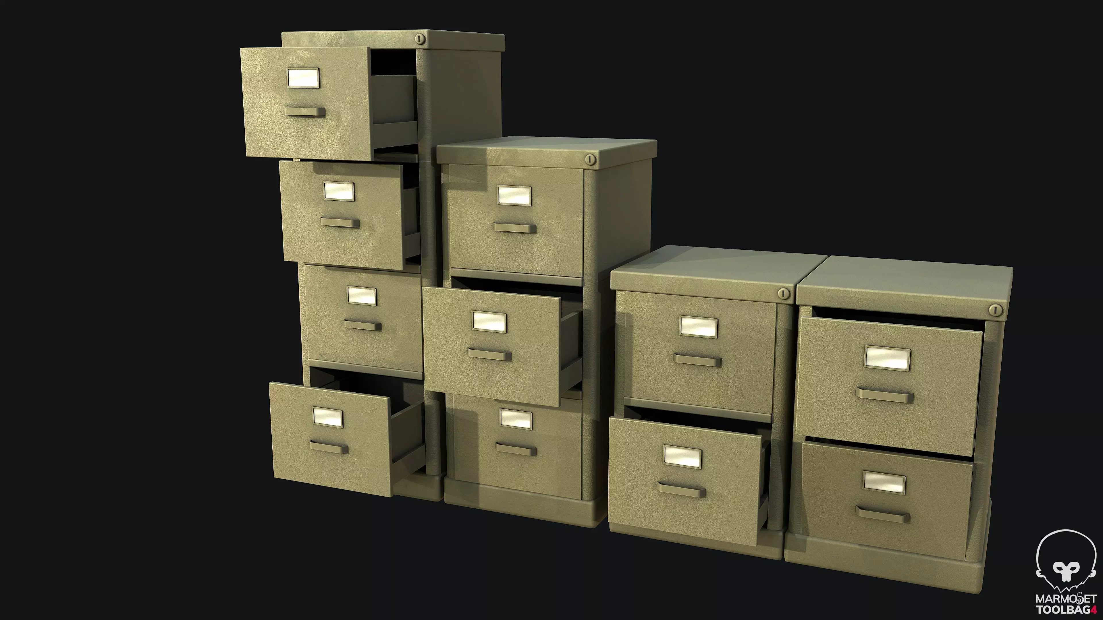 Filing Cabinet Modular Green PBR Game Ready Low-poly 3D model_0