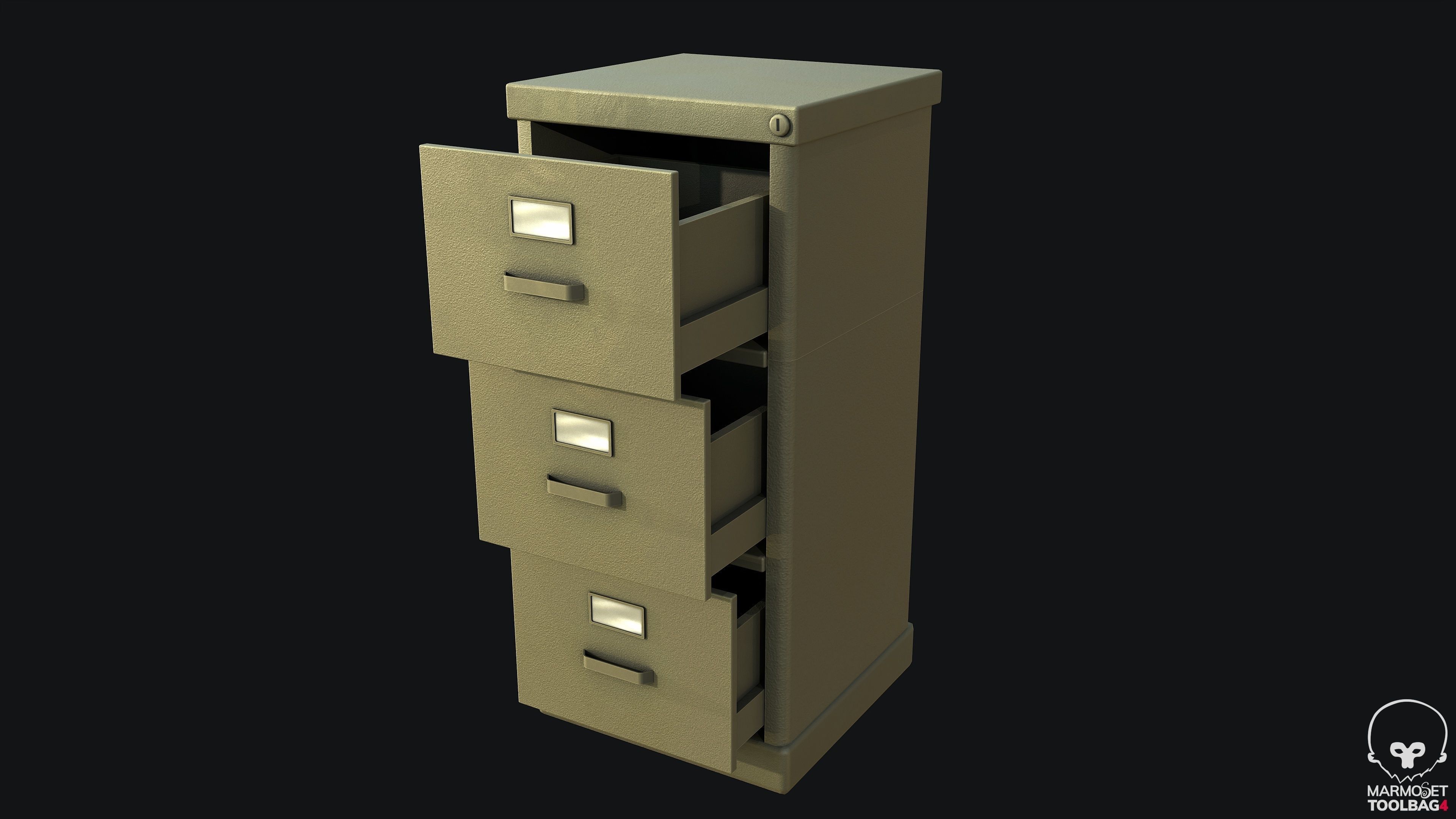 Filing Cabinet Modular Green PBR Game Ready Low-poly 3D model_4