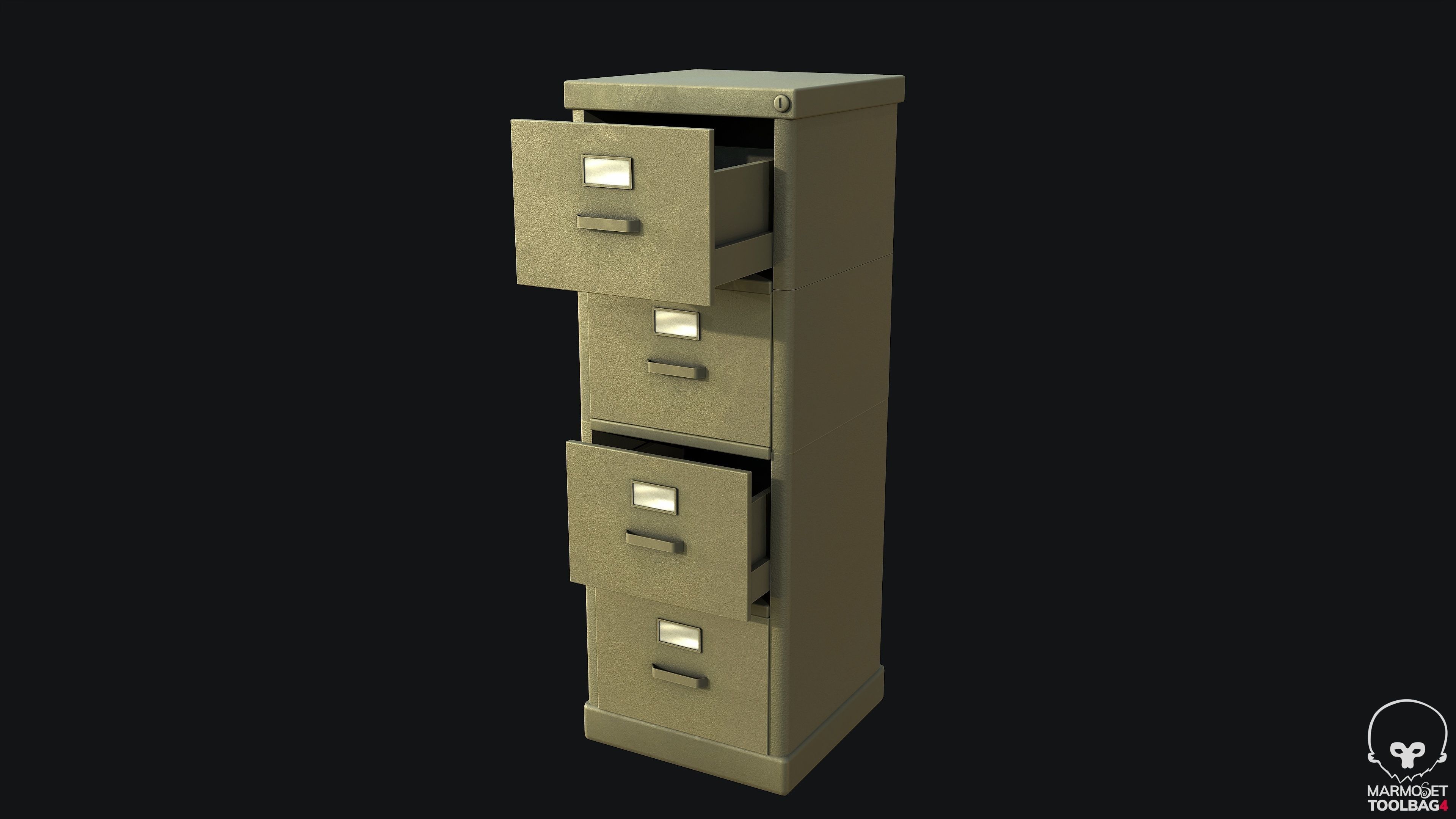 Filing Cabinet Modular Green PBR Game Ready Low-poly 3D model_7