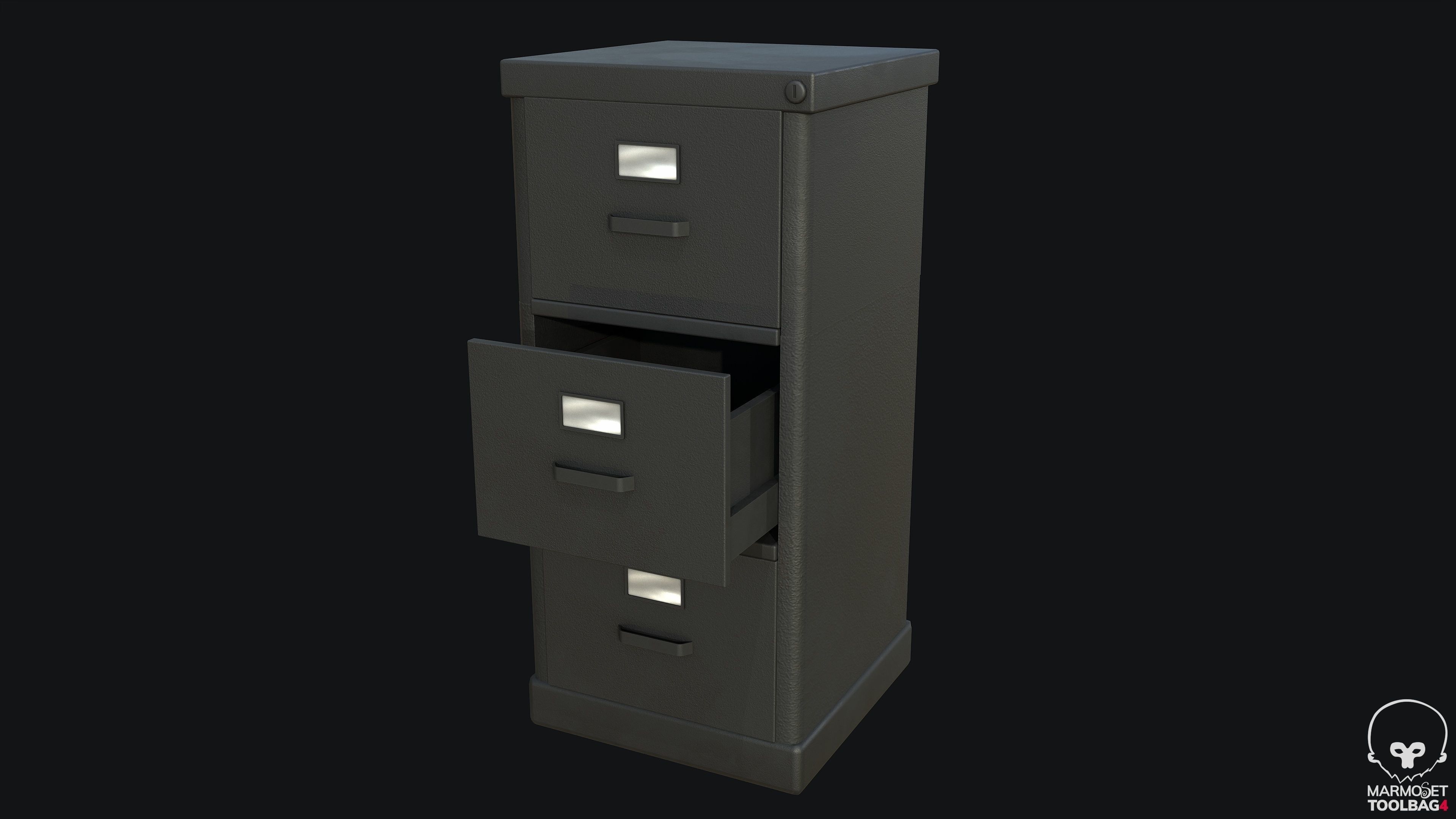 Filing Cabinet Modular Black PBR Game Ready Low-poly 3D model_4