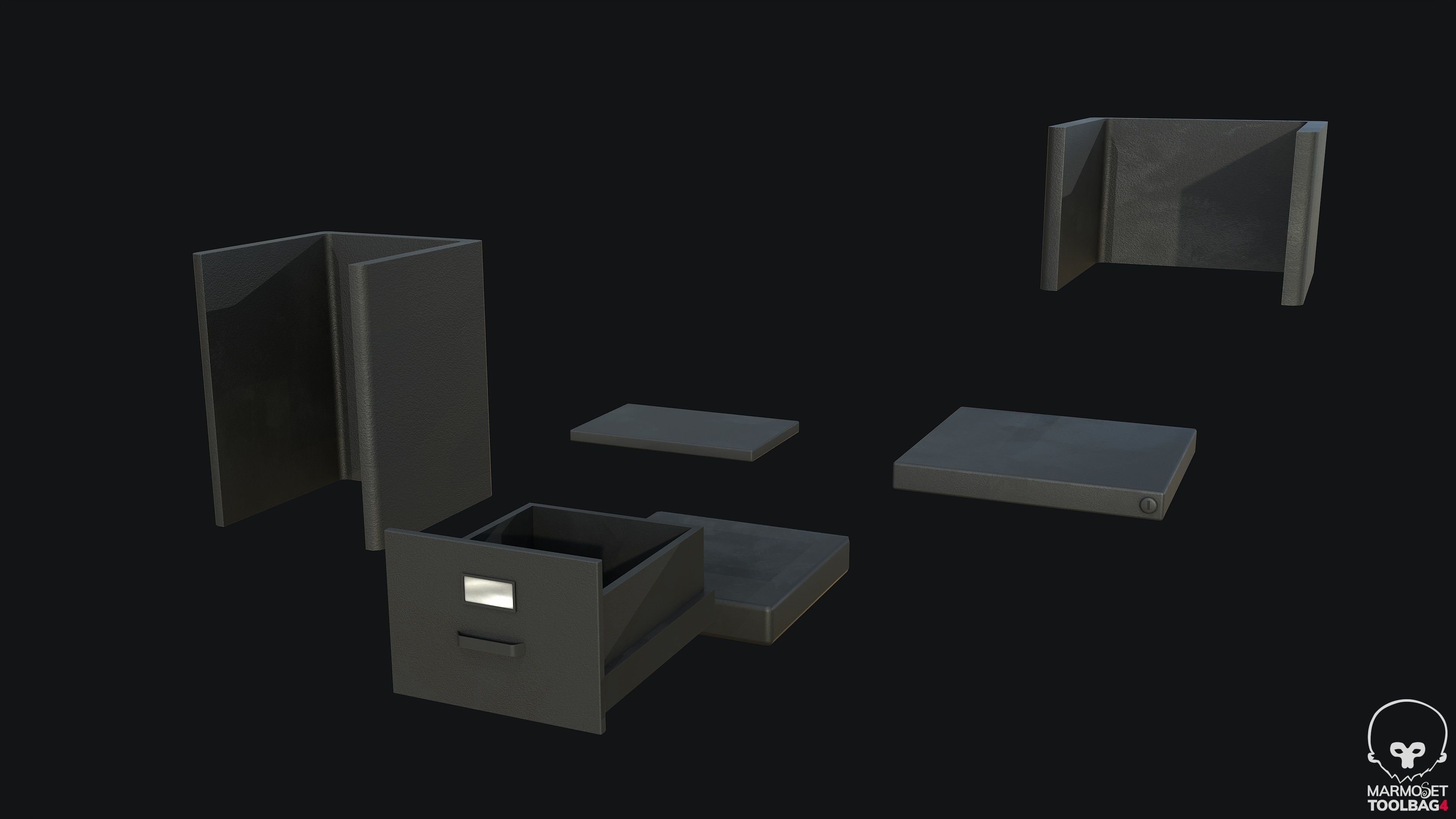 Filing Cabinet Modular Black PBR Game Ready Low-poly 3D model_1
