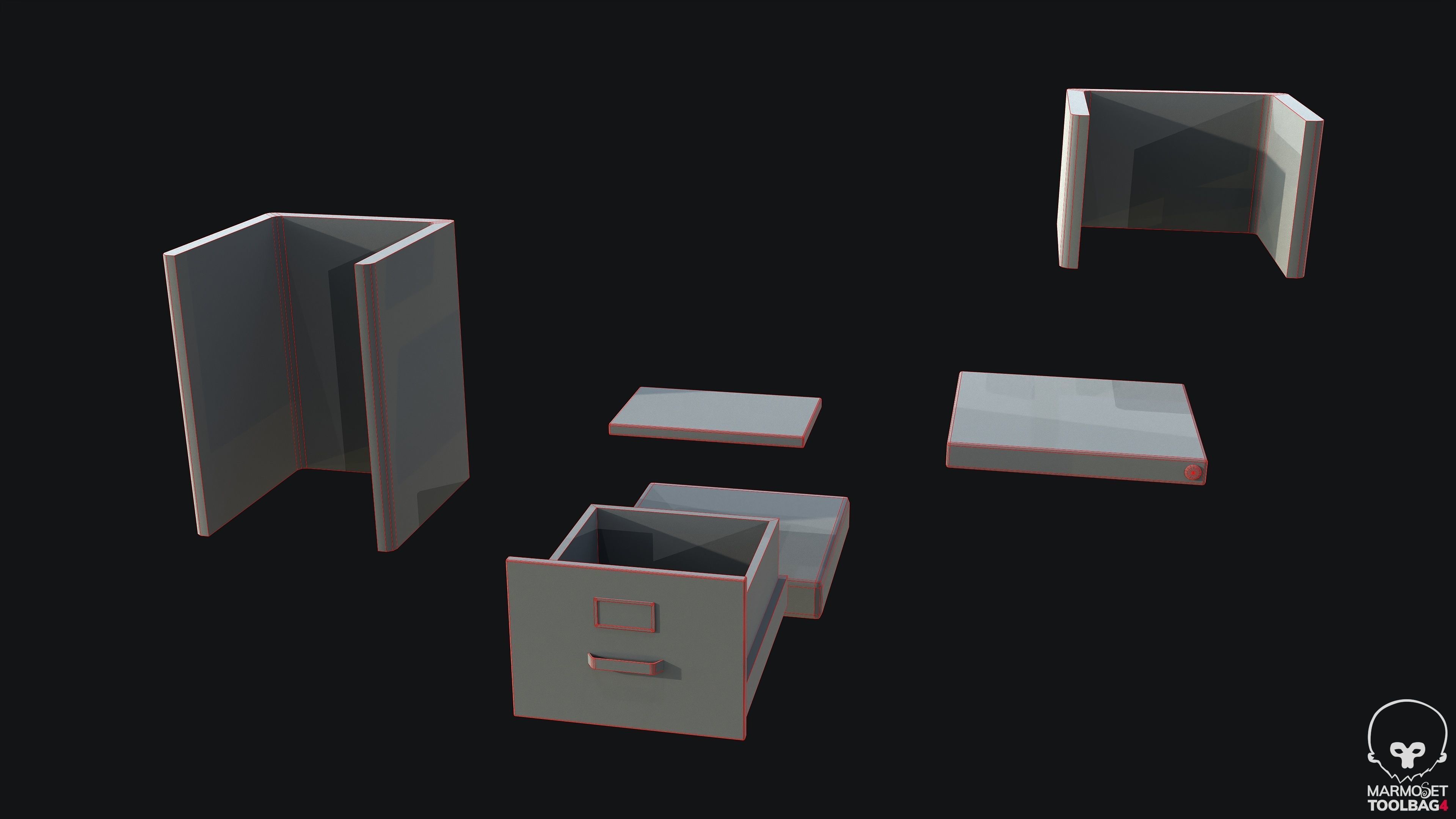Filing Cabinet Modular Black PBR Game Ready Low-poly 3D model_8