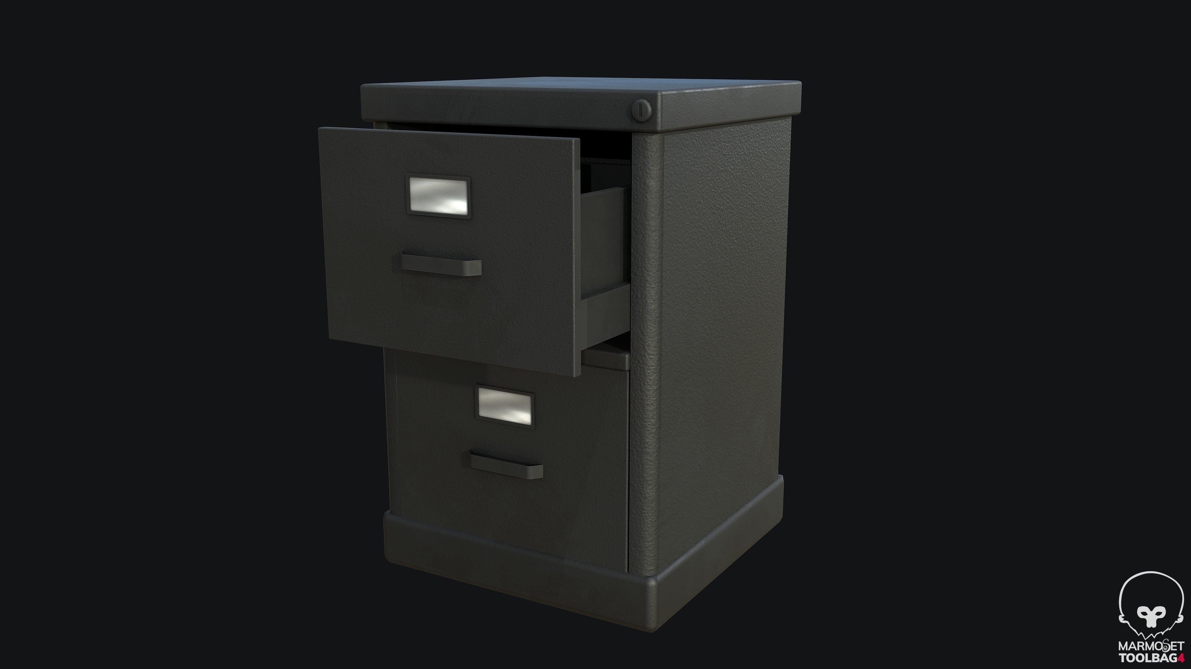 Filing Cabinet Modular Black PBR Game Ready Low-poly 3D model_2
