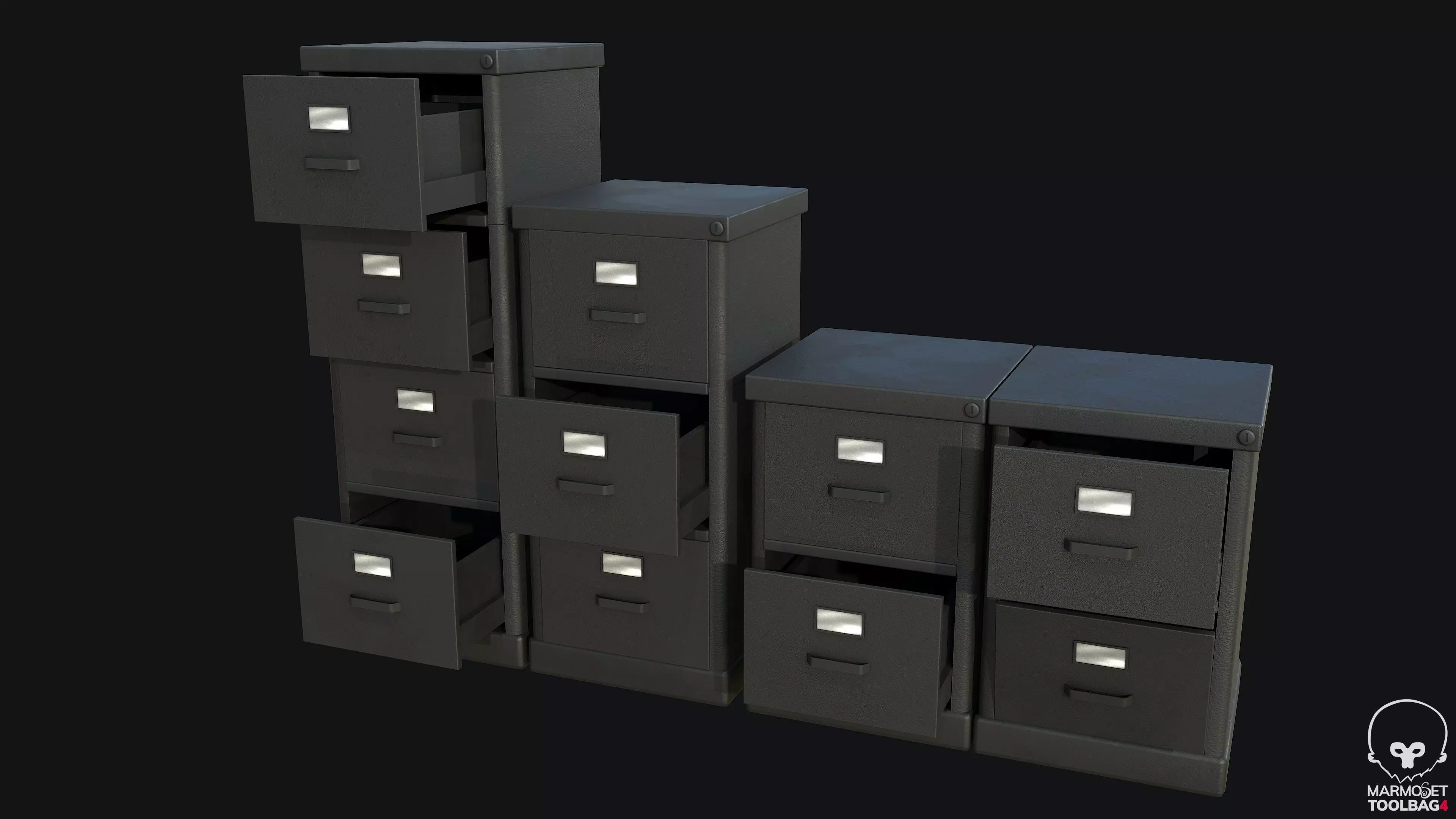 Filing Cabinet Modular Black PBR Game Ready Low-poly 3D model_0