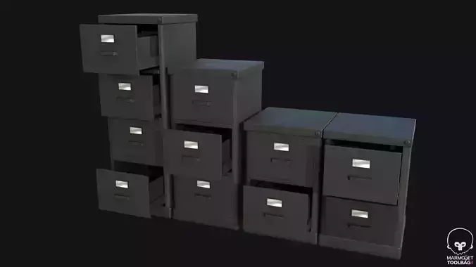 Filing Cabinet Modular Black PBR Game Ready Low-poly 3D model