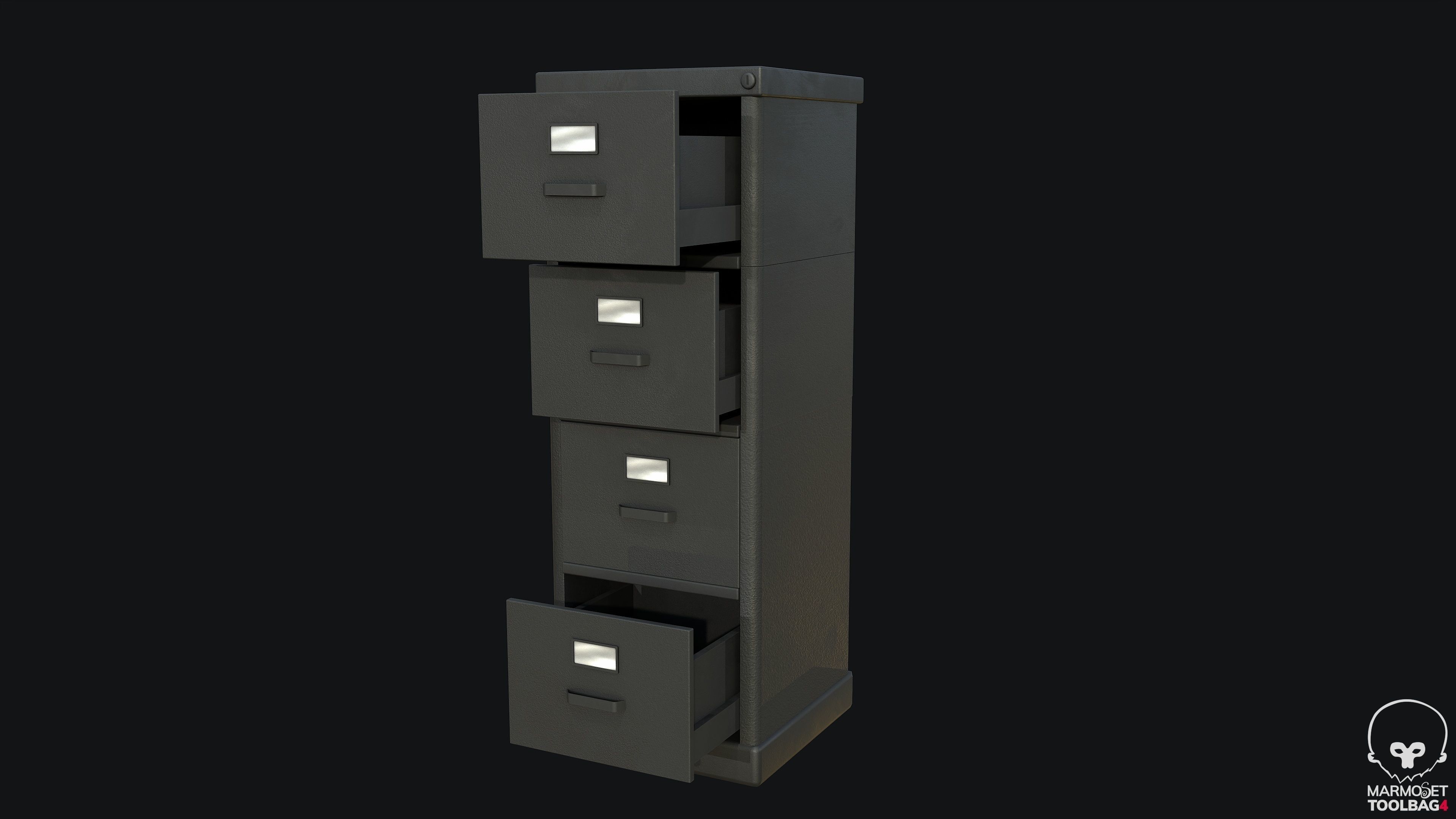 Filing Cabinet Modular Black PBR Game Ready Low-poly 3D model_6