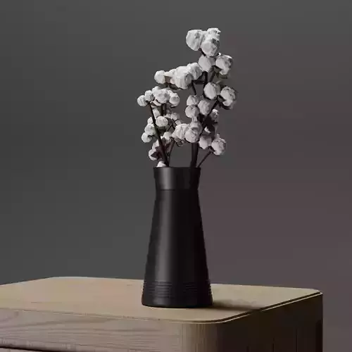 Cotton Branches Plant in Black Tapered ceramic Vase