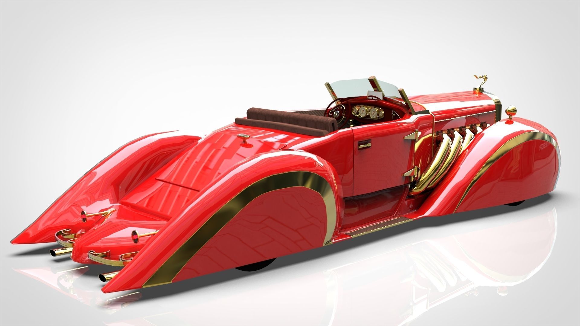 Cadillac V16 Speedster 1930 Concept lowpoly model Low-poly 3D model_11
