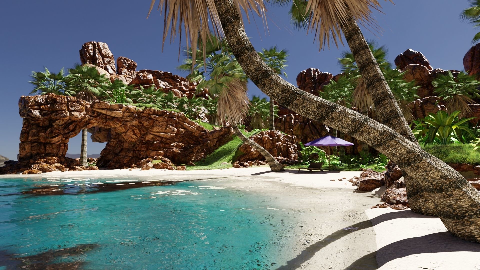 Tropical Beach Scene 3D model_0