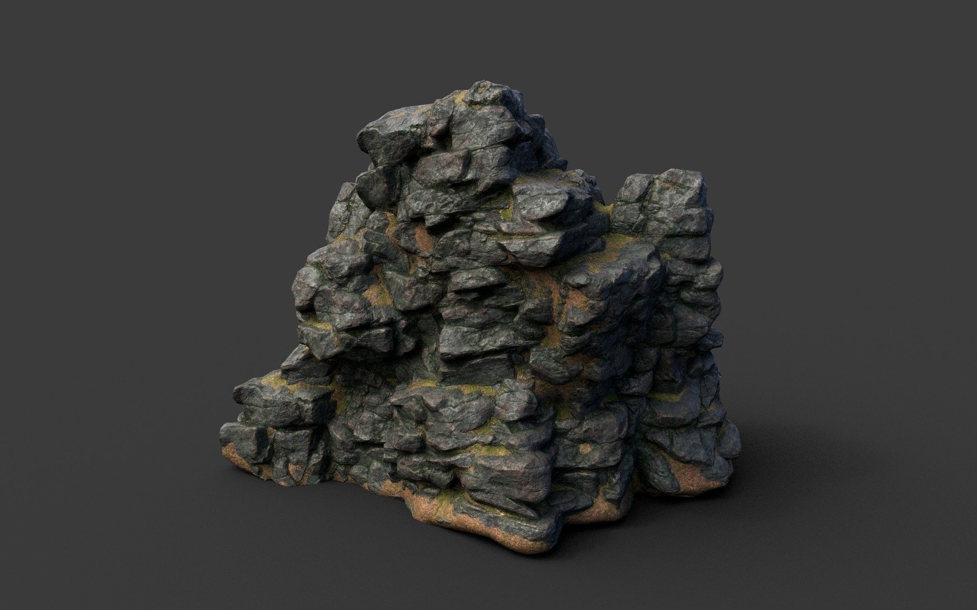 Low poly Black Cliff Modular Rock 210423 Low-poly 3D model_28