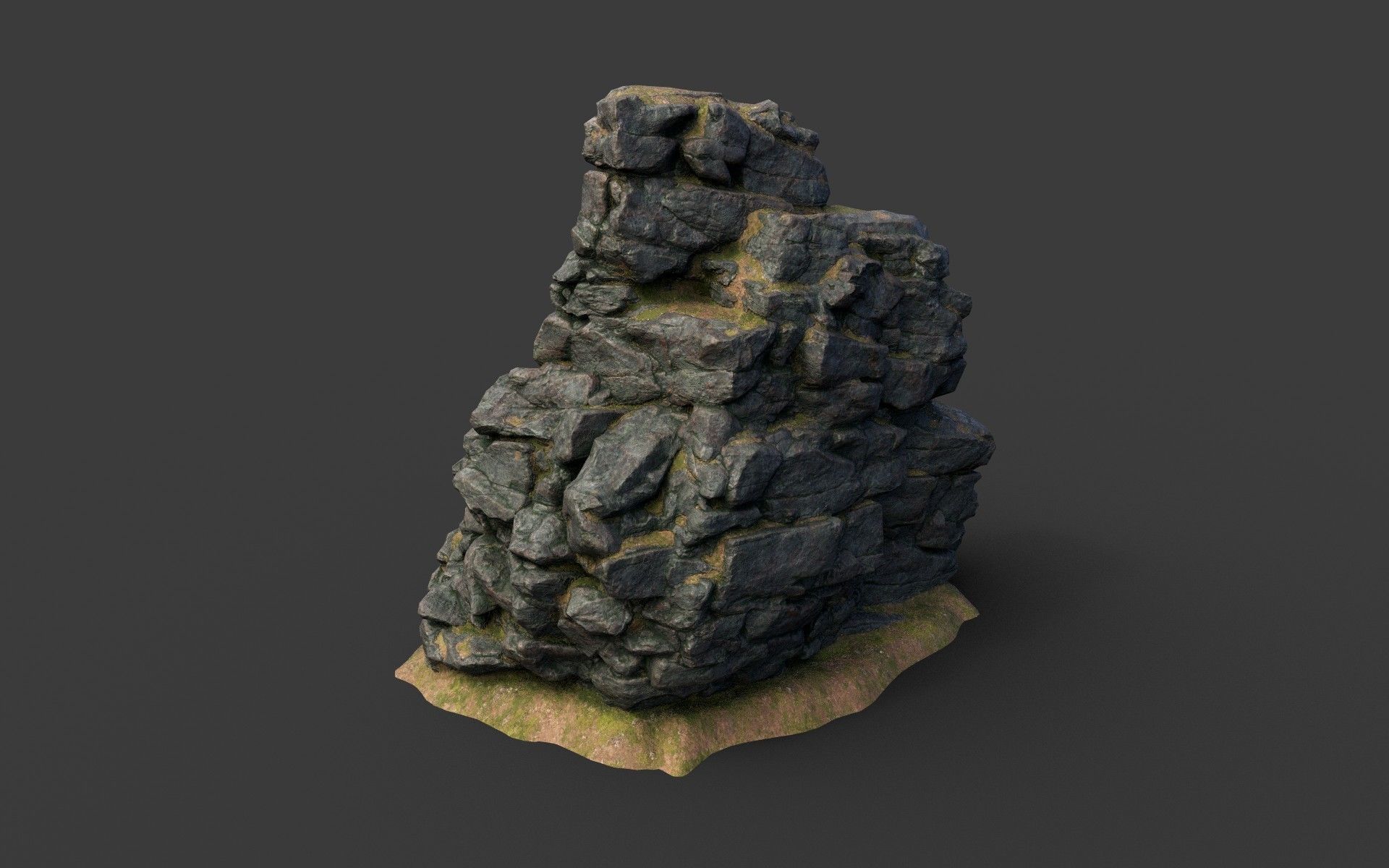 Low poly Black Cliff Modular Rock 210423 Low-poly 3D model_14