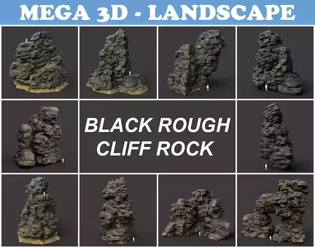 Low poly Black Cliff Modular Rock 210423