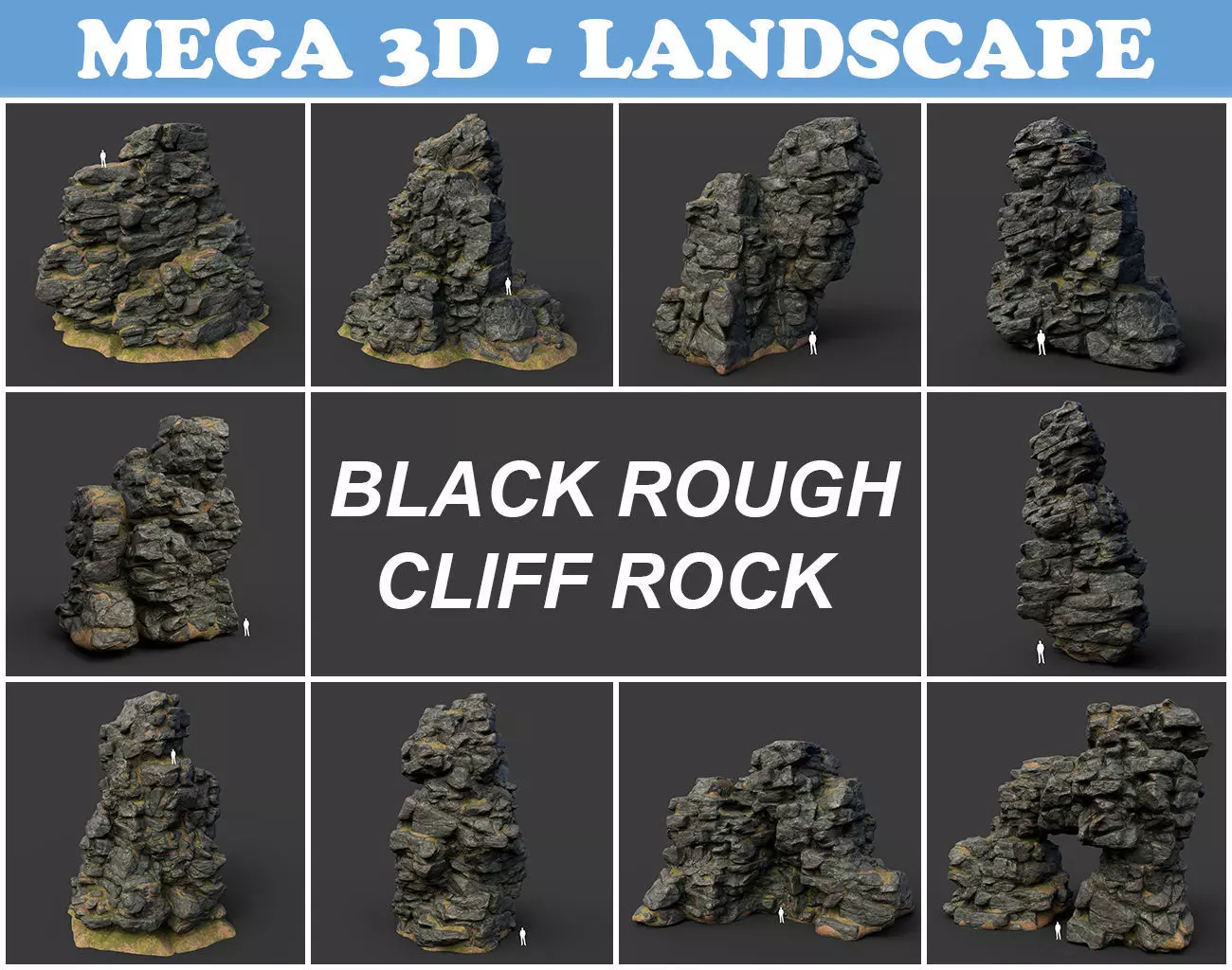 Low poly Black Cliff Modular Rock 210423 Low-poly 3D model_0