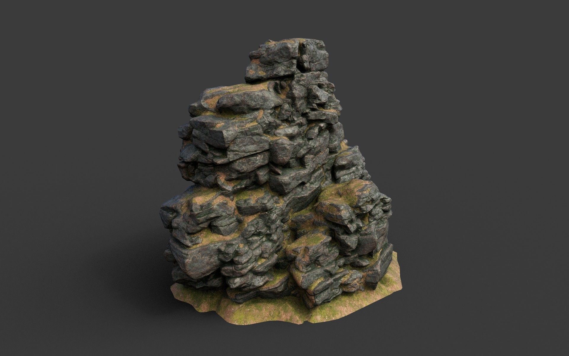 Low poly Black Cliff Modular Rock 210423 Low-poly 3D model_12