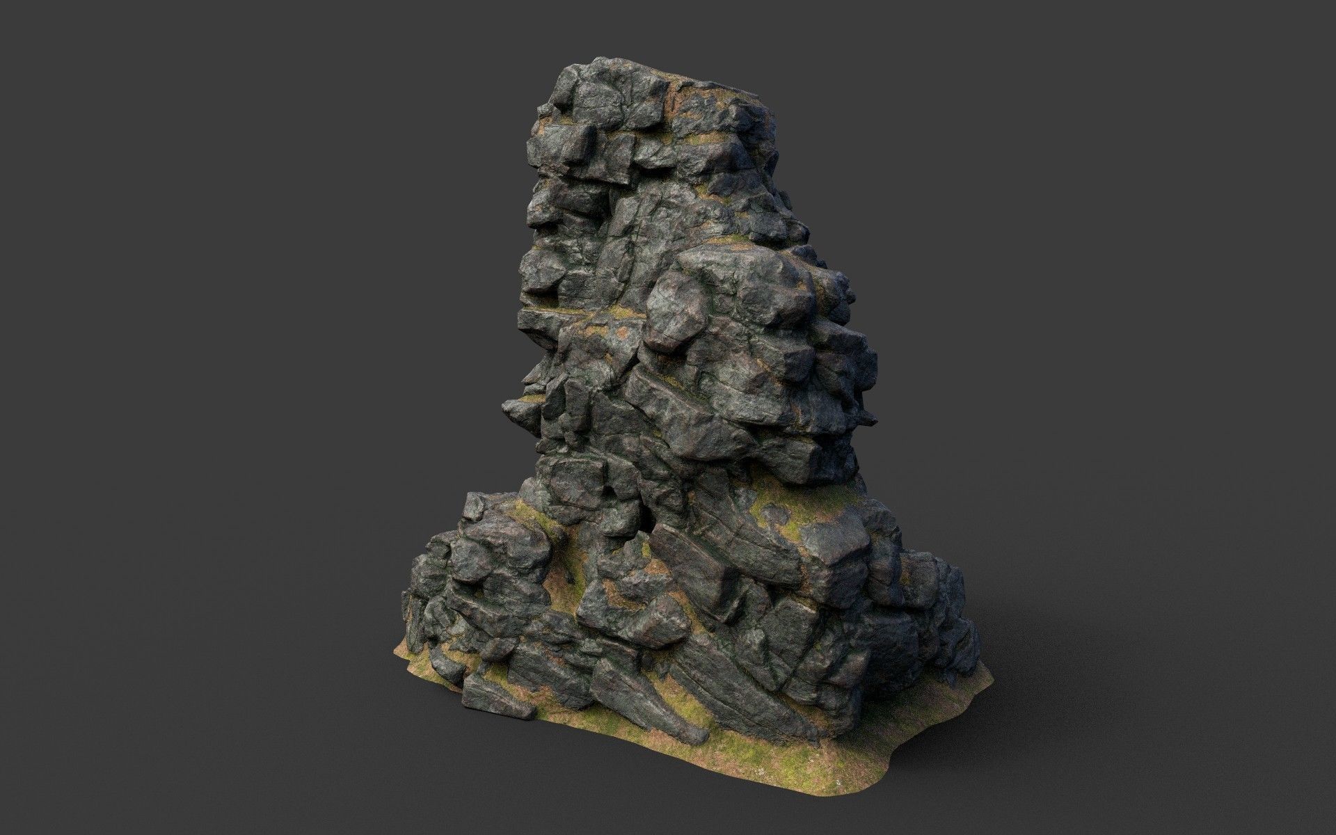 Low poly Black Cliff Modular Rock 210423 Low-poly 3D model_3