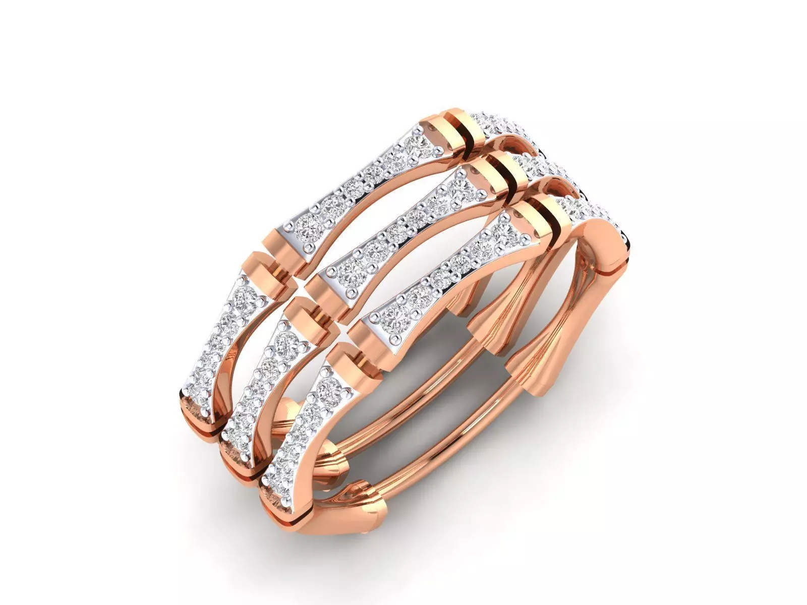 Ring - 1 rose gold with diamonds 3D print model_0