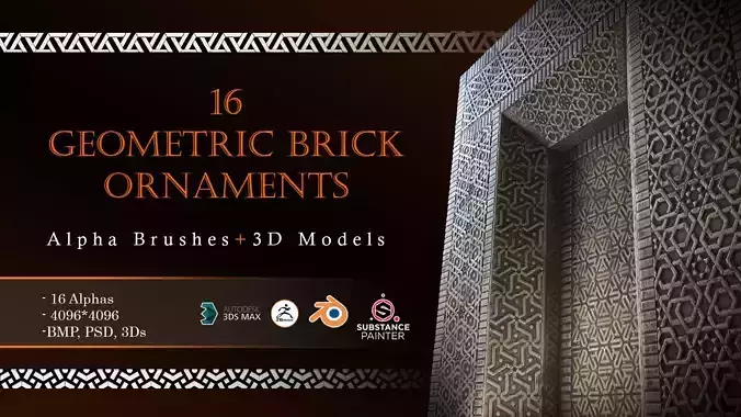 16 Geometrical Brick Ornaments Alpha Brushes