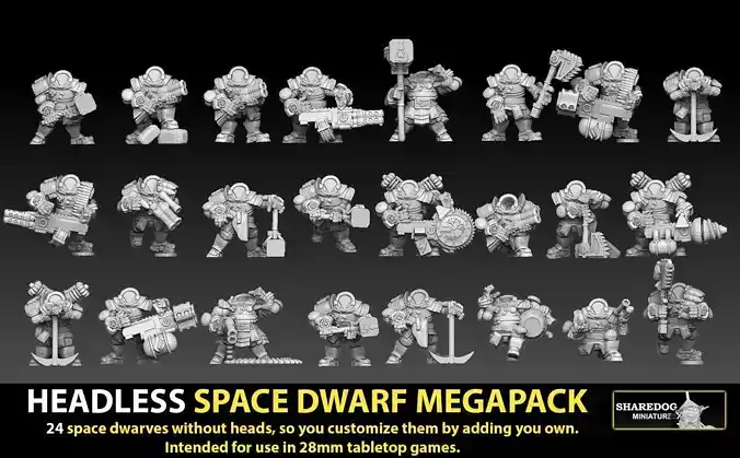 Headless 28mm Space Dwarf Megapack 3D print model