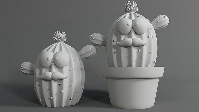 Cactus plant living in a pot 3D print model